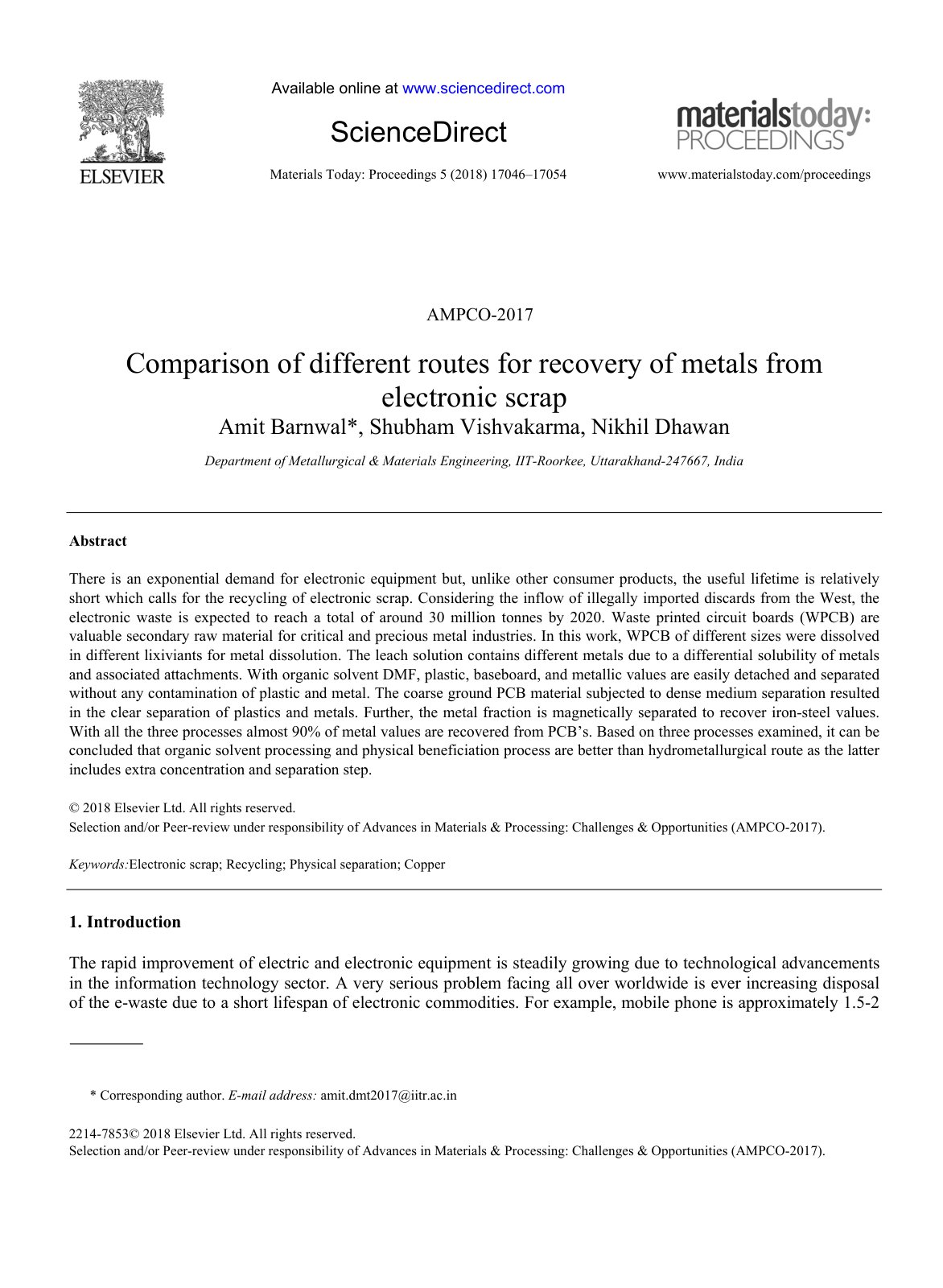 First page of Comparison of different routes for recov