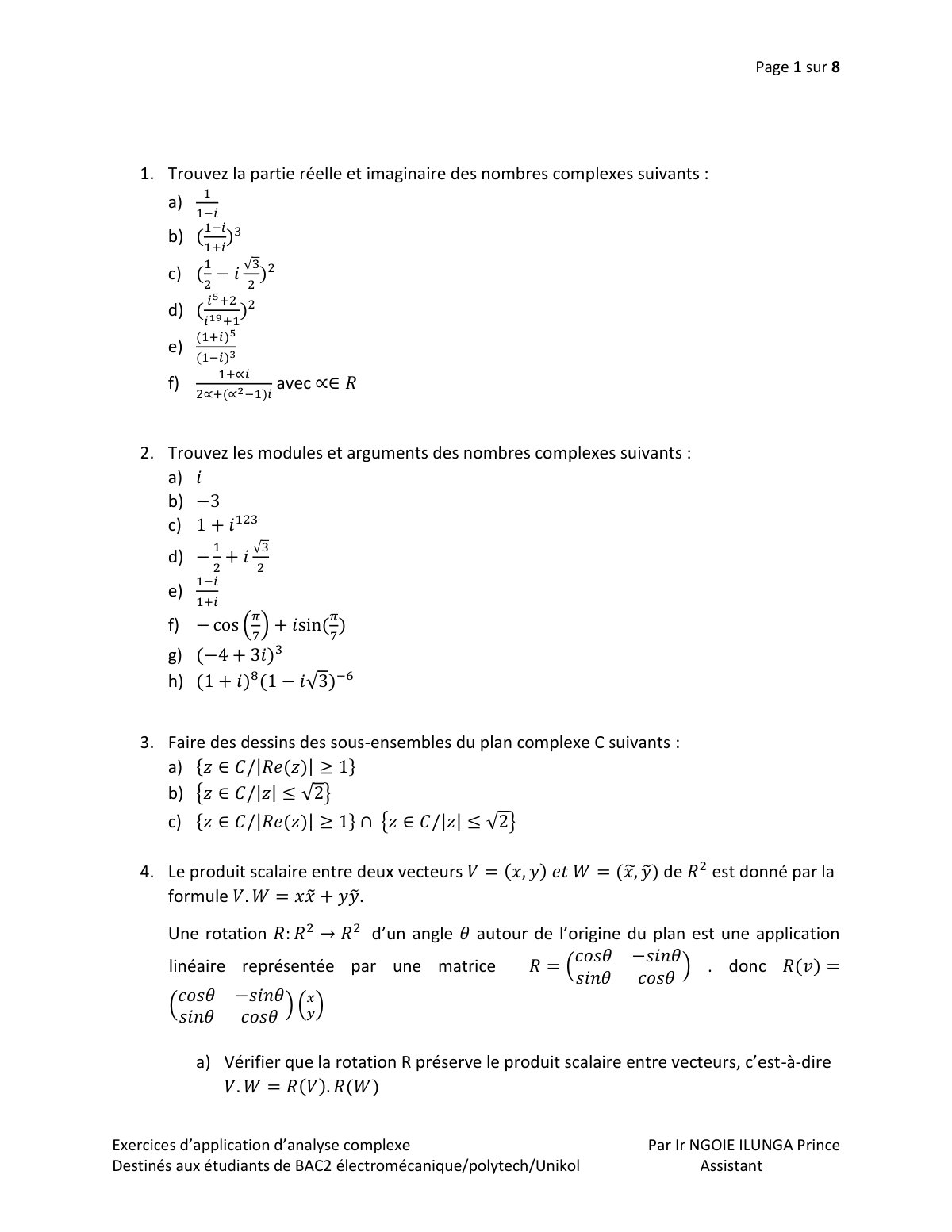 First page of exercices 1