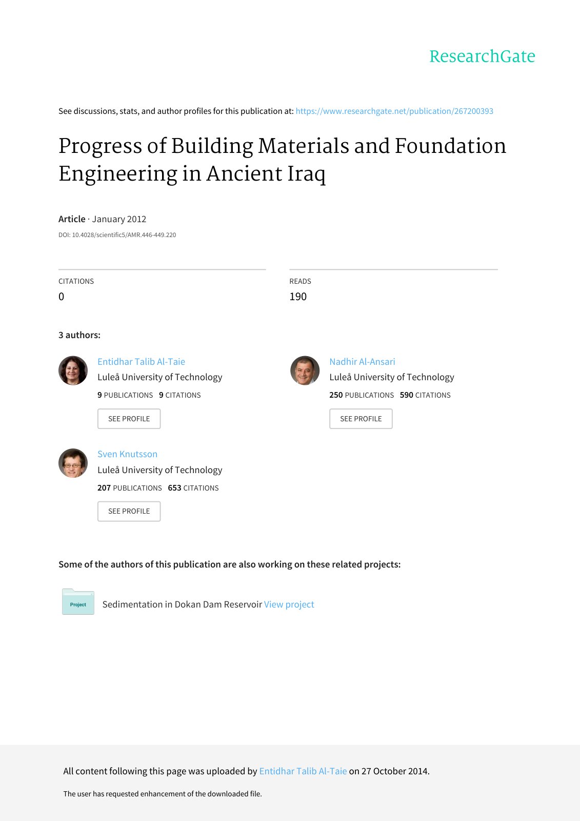 First page of Progress of Building Materials and Found