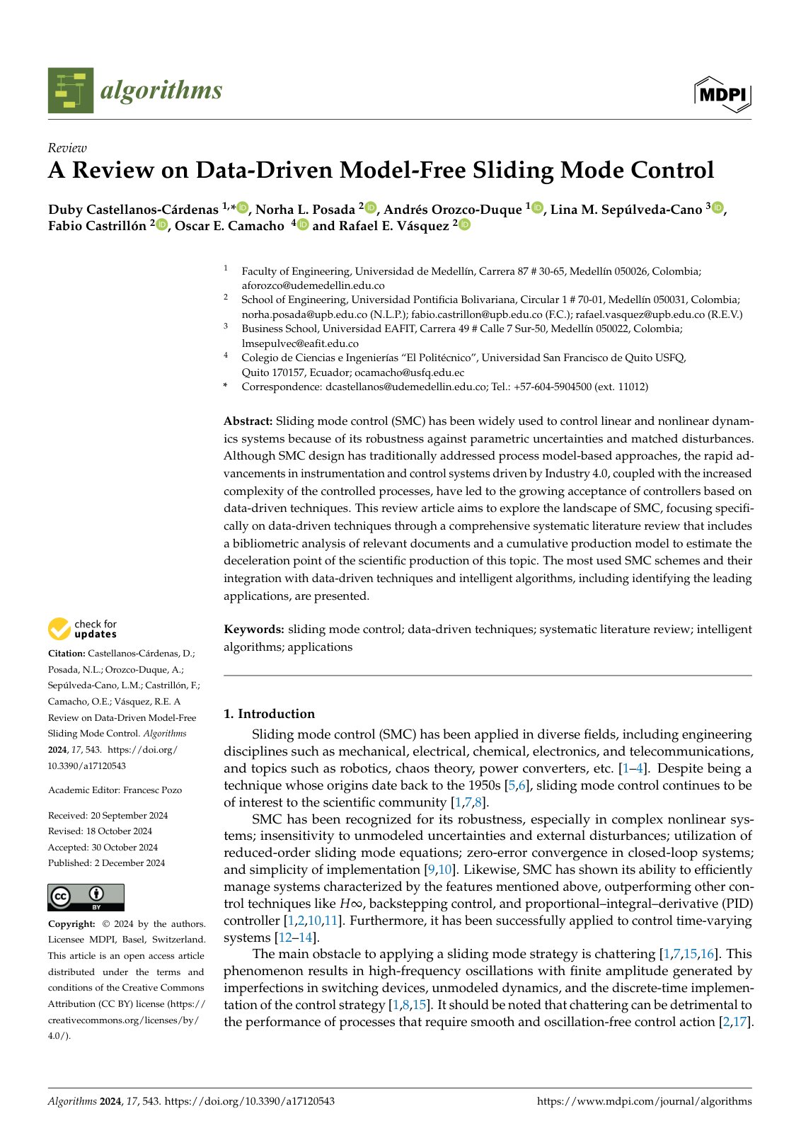 First page of A Review on Data-Driven Model-Free Sliding Mode Control