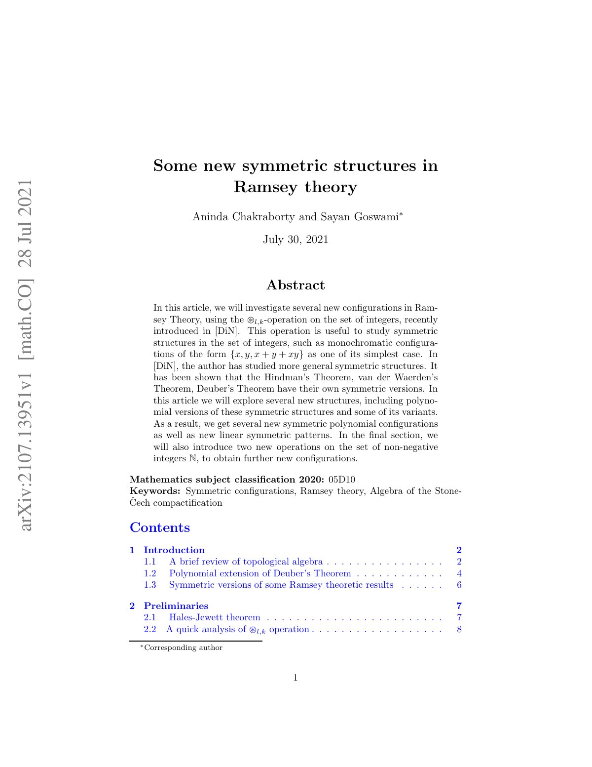 First page of Some new symmetric structures in Ramsey theory