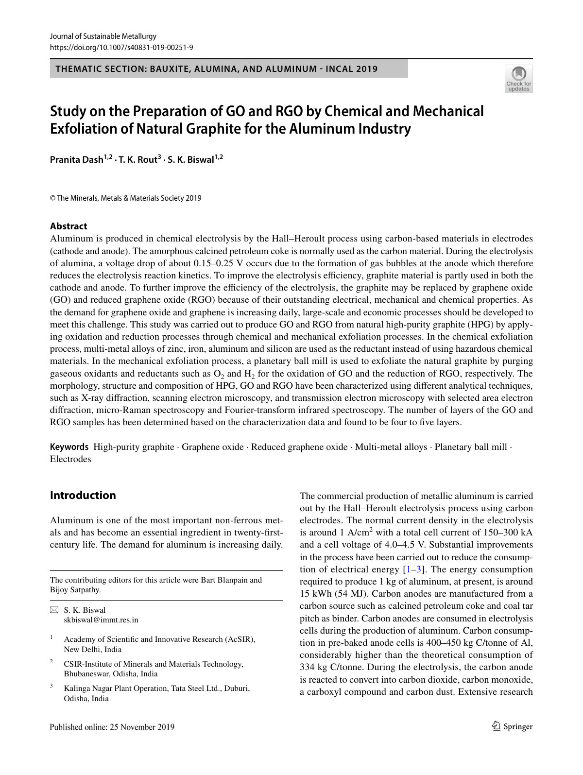 First page of Study on the Preparation of GO and RGO b
