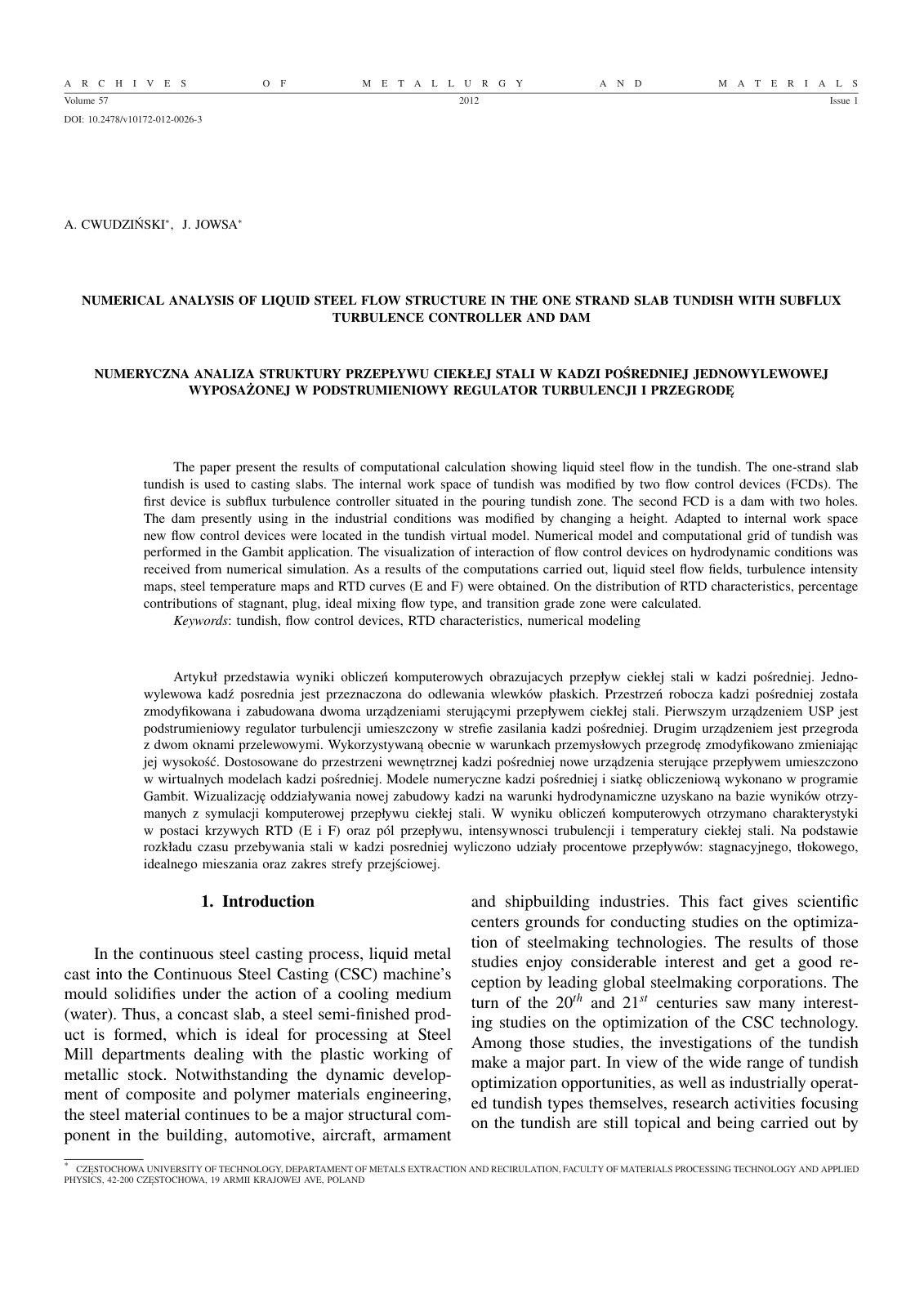 First page of Numerical Analysis of Liquid Steel Flow