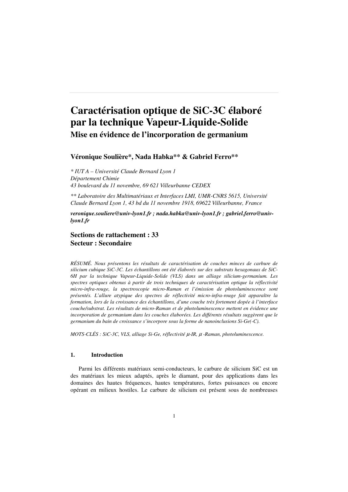 First page of Caracterisation optique de SiC3C elabore