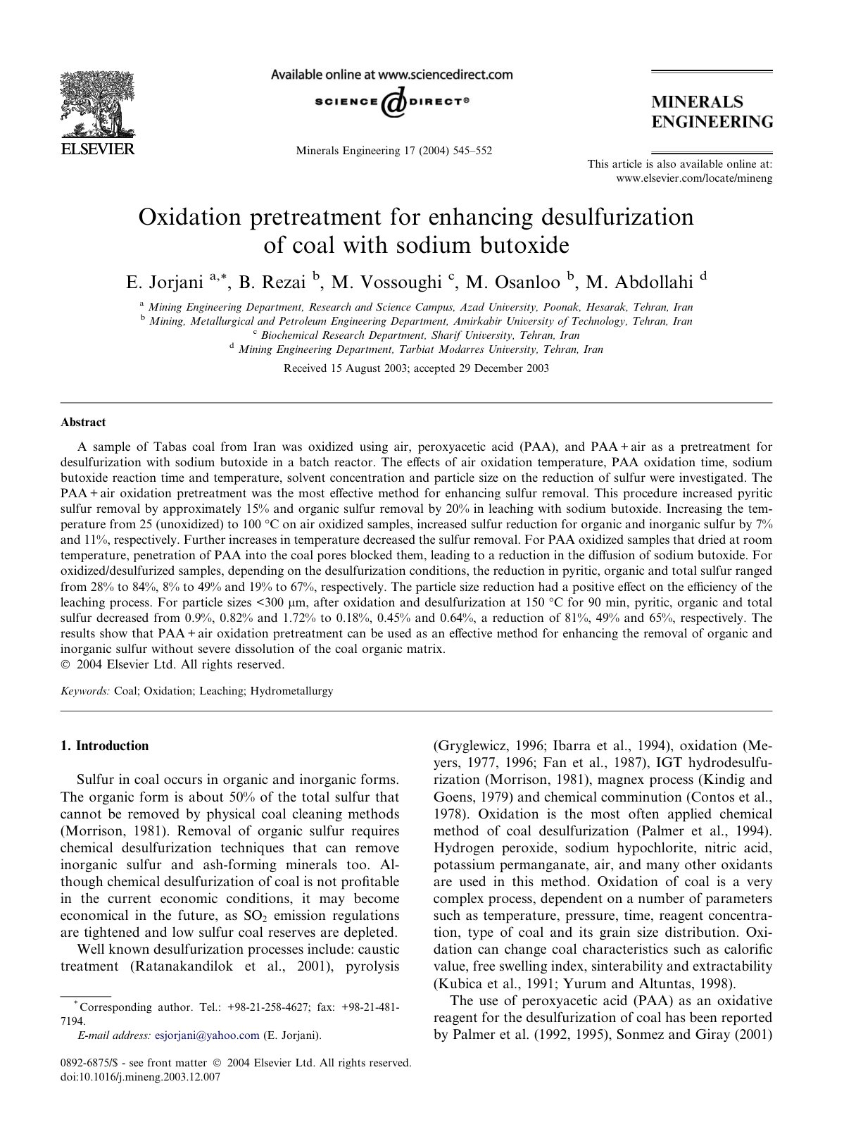 First page of Oxidation pretreatment for enhancing des