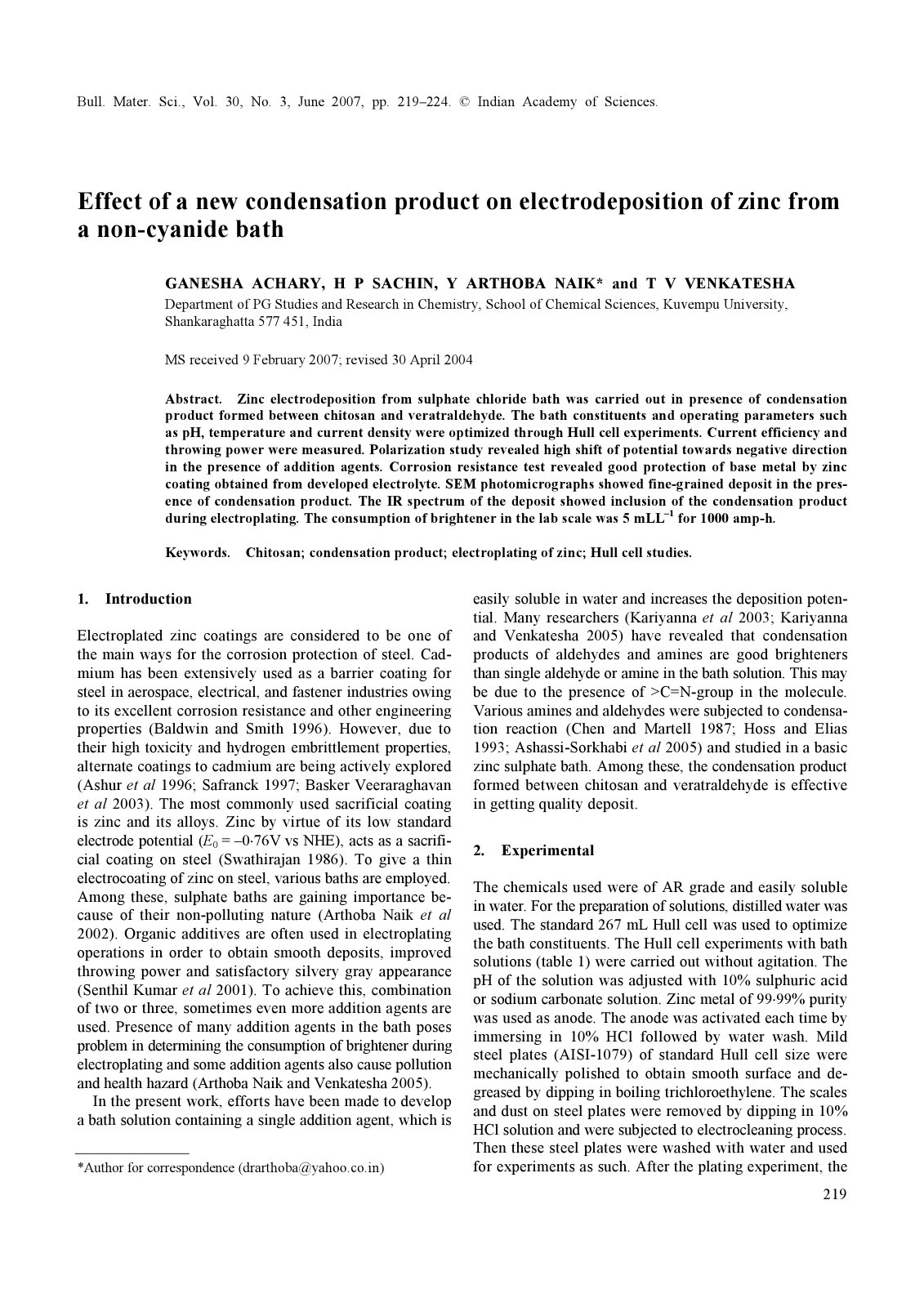 First page of Effect of a new condensation product on