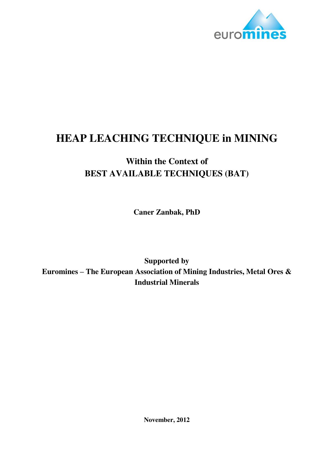First page of HEAP LEACHING TECHNIQUE in MINING Within the Context of BEST AVAILABLE TECHNIQUES (BAT)