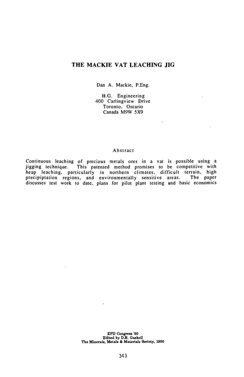 First page of THE MACKIE VAT LEACHING JIG