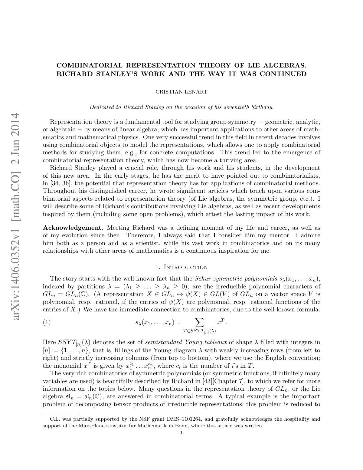 First page of Combinatorial representation theory of L