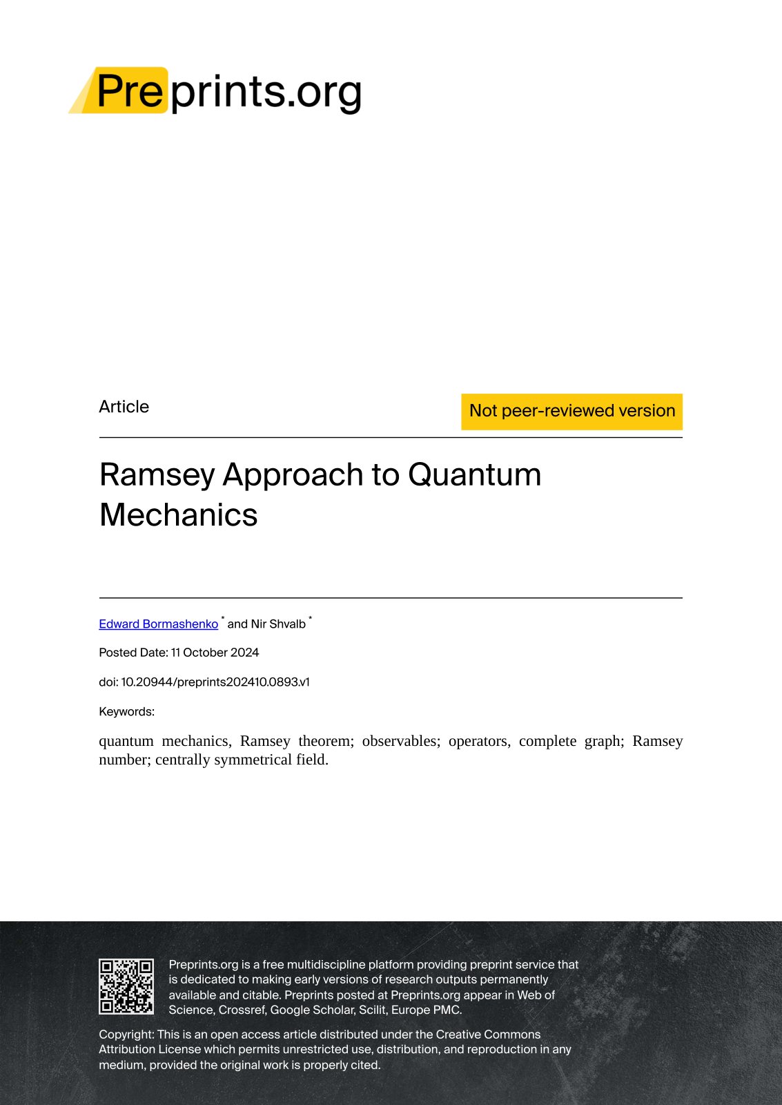 First page of Ramsey Approach to Quantum Mechanics