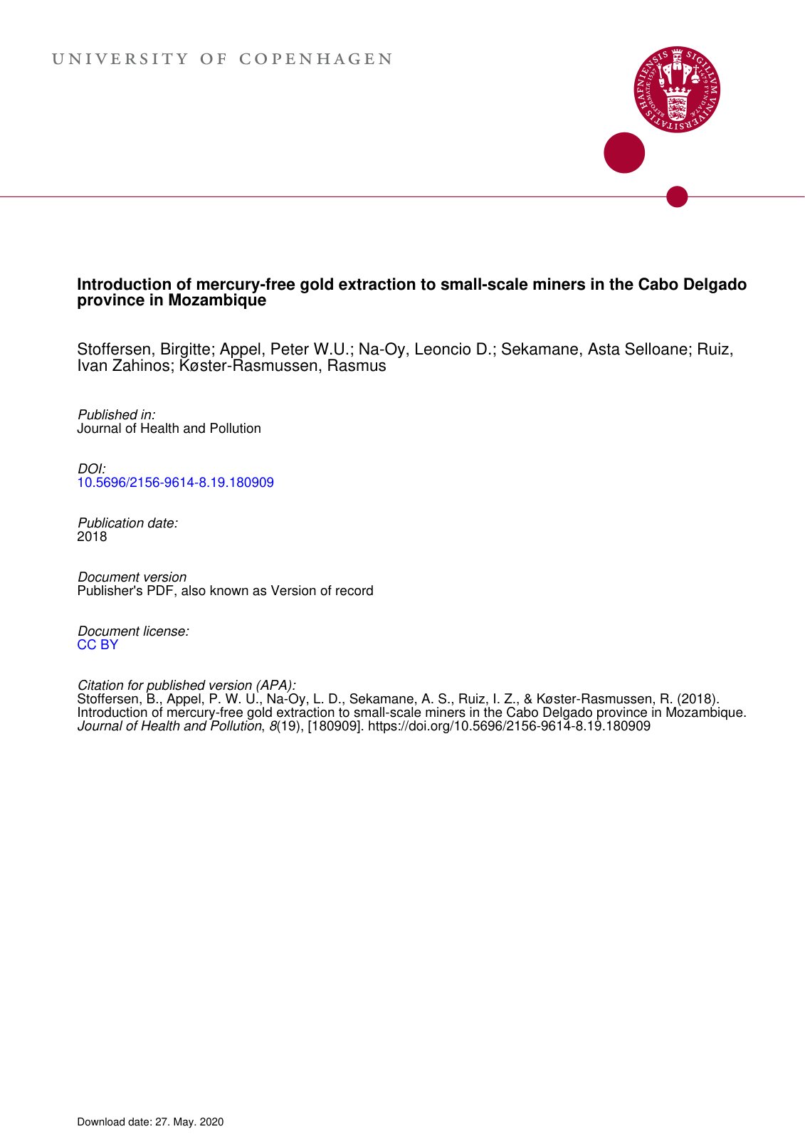 First page of Introduction of Mercury Free Gold Extrac