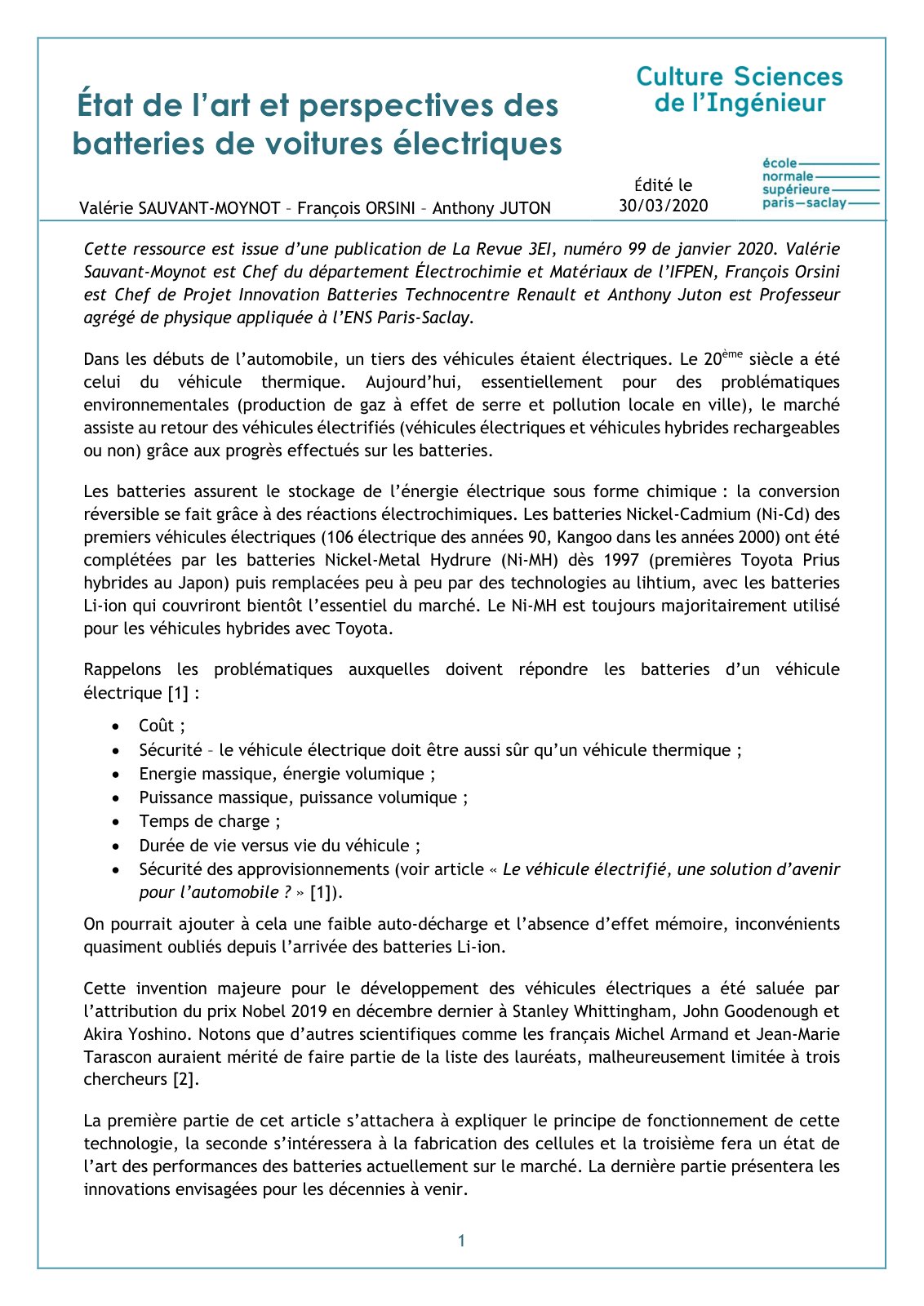 First page of batteries ve