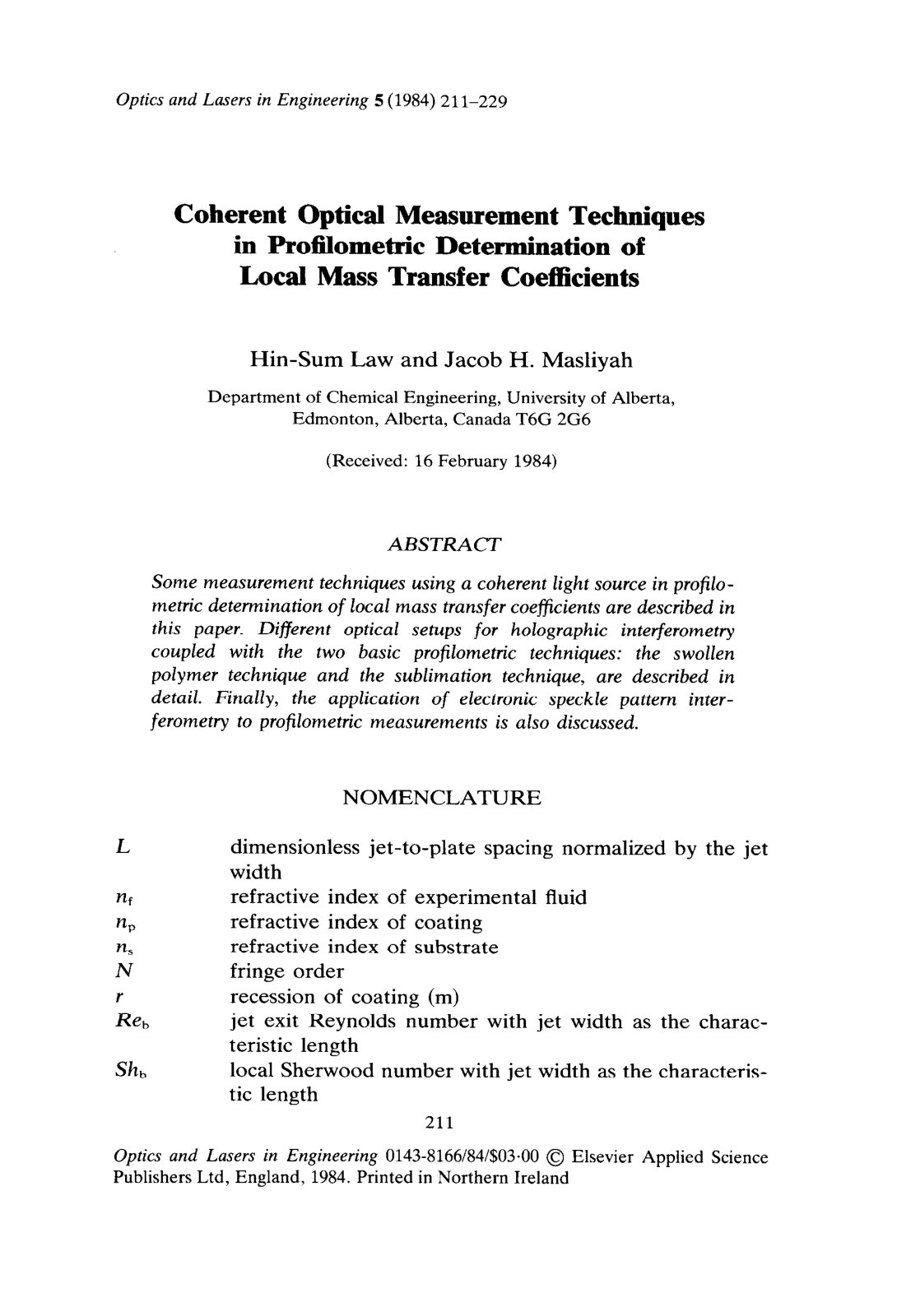 First page of Coherent optical measurement techniques
