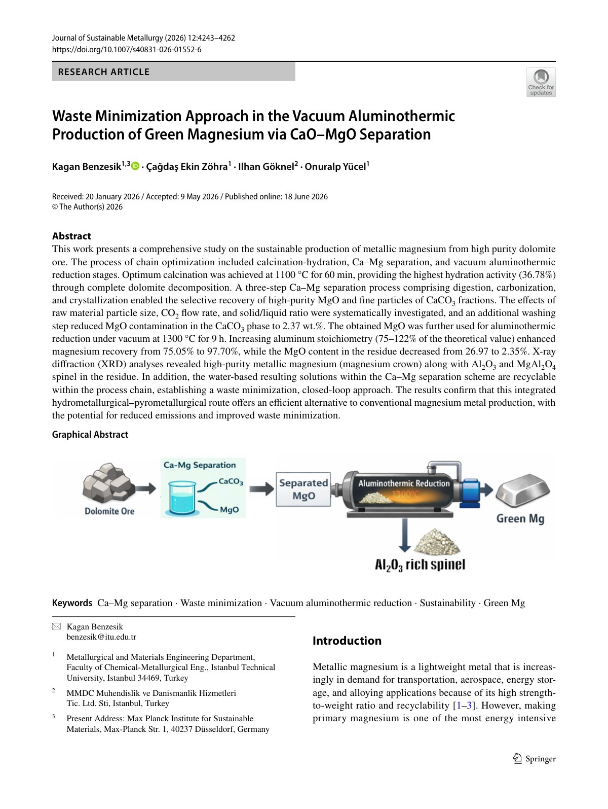 First page of 2026 Benzesik Vacuum Aluminothermic Green Magnesium