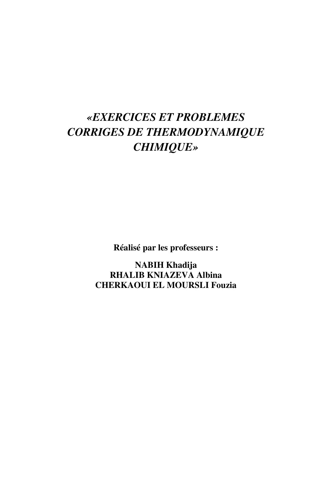 First page of Exercices corrigésThermo Global