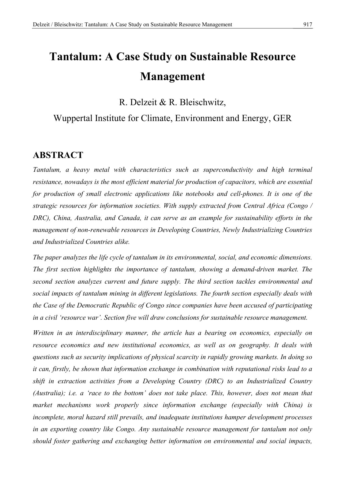 First page of Tantalum: A Case Study on Sustainable Resource Management
