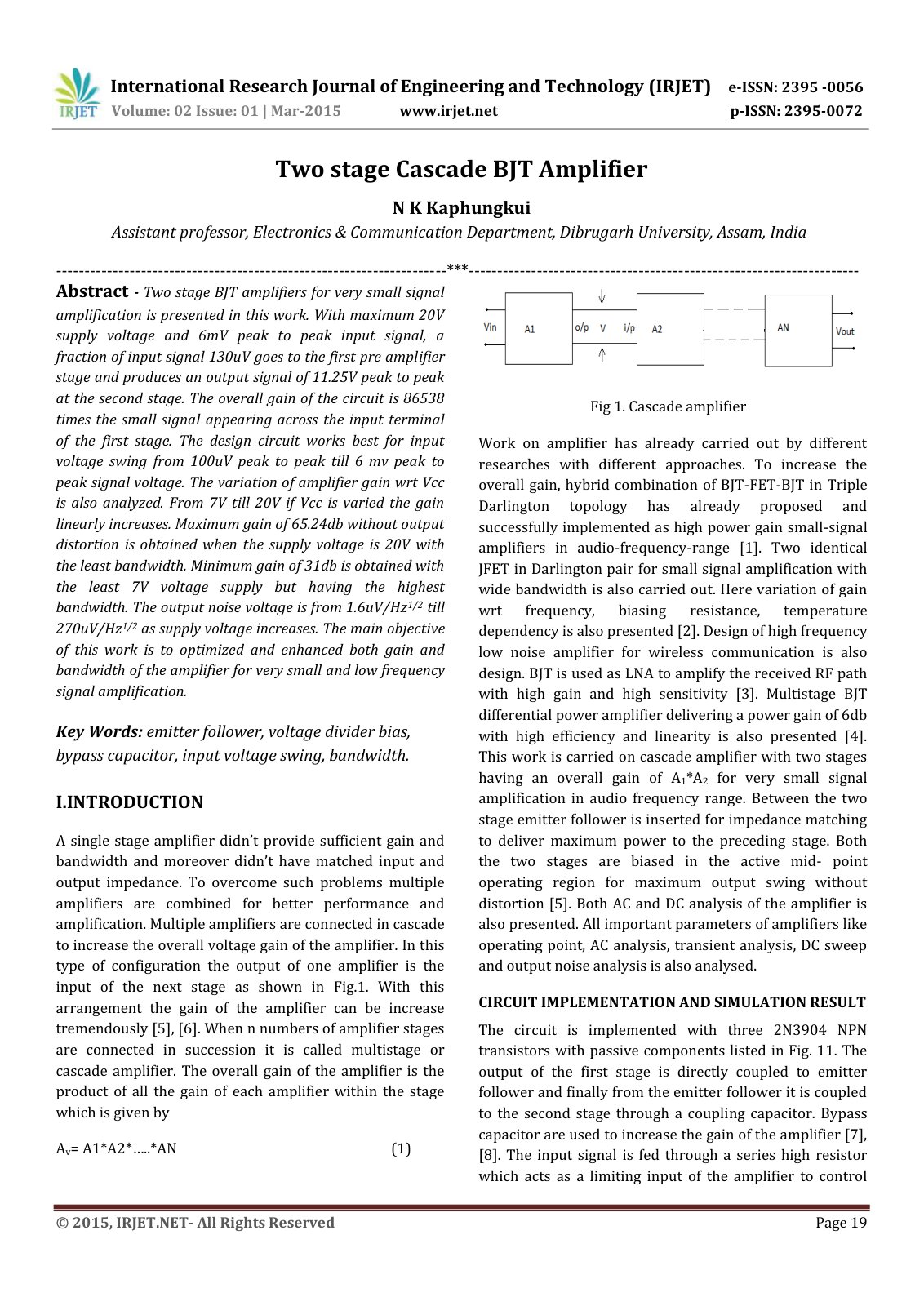First page of Two stage Cascade BJT Amplifier