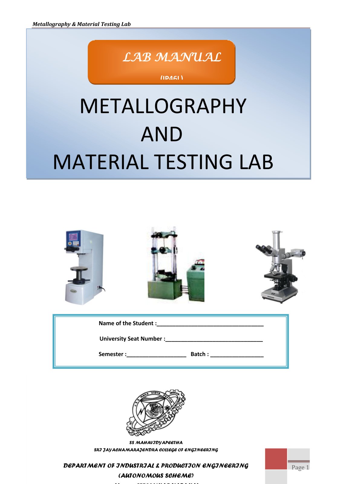First page of Metallography & Material Testing Lab