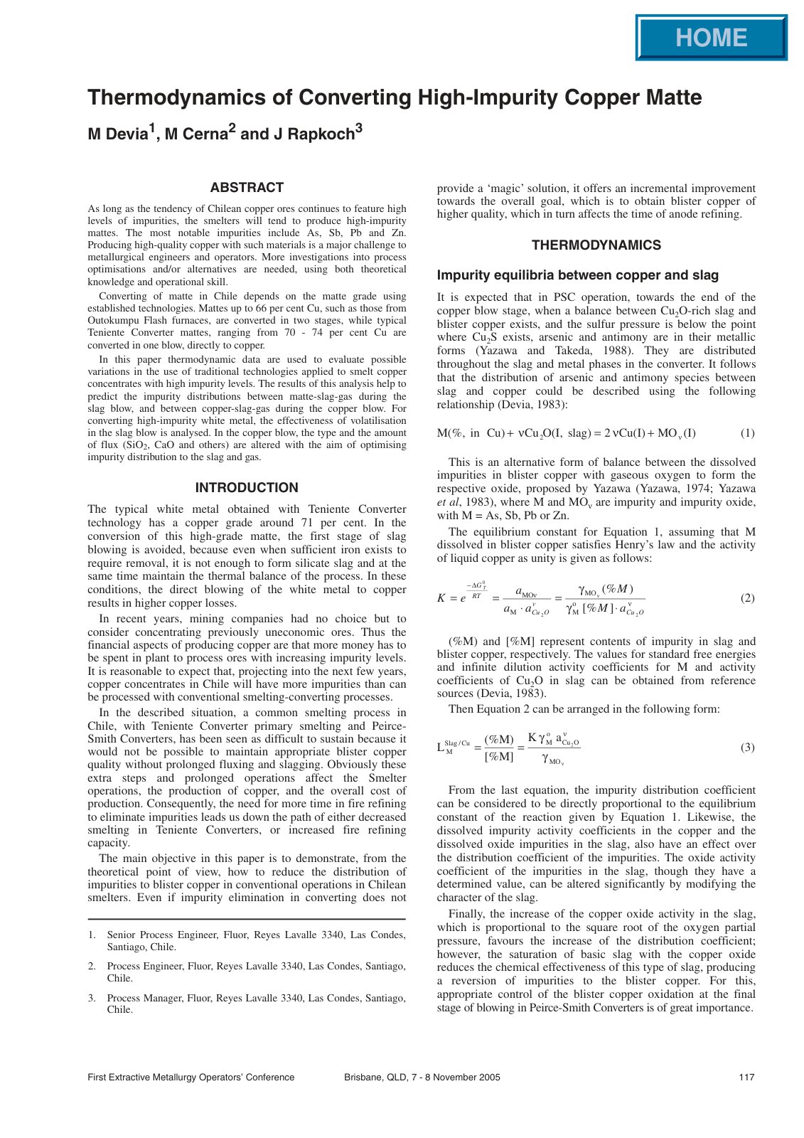 First page of Thermodynamics of Converting High-Impurity Copper Matte