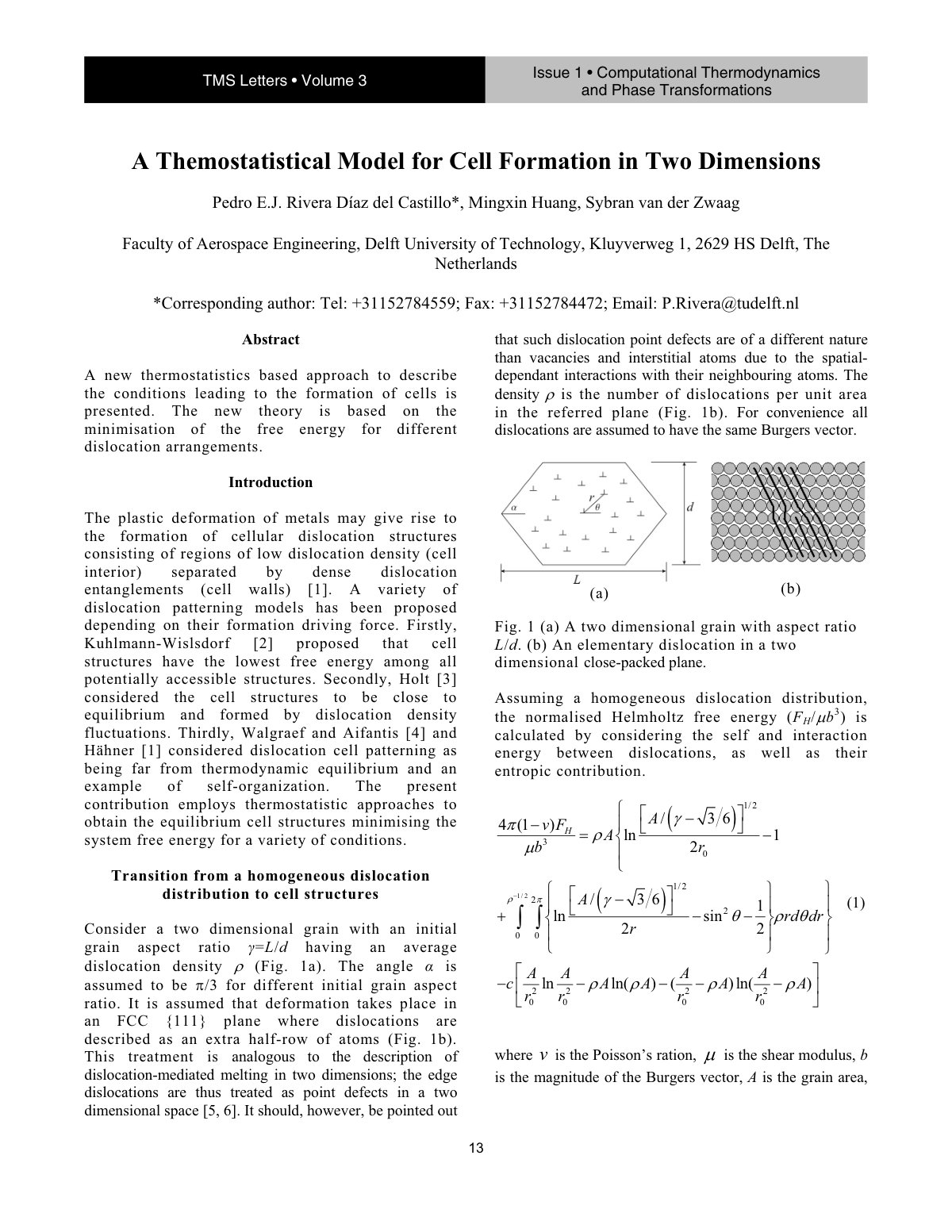 First page of A Themostatistical Model for Cell Formation in Two Dimensions