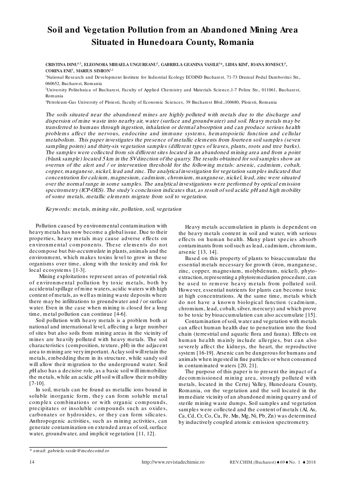 First page of Soil and Vegetation Pollution from an Abandoned Mining Area Situated in Hunedoara County, Romania