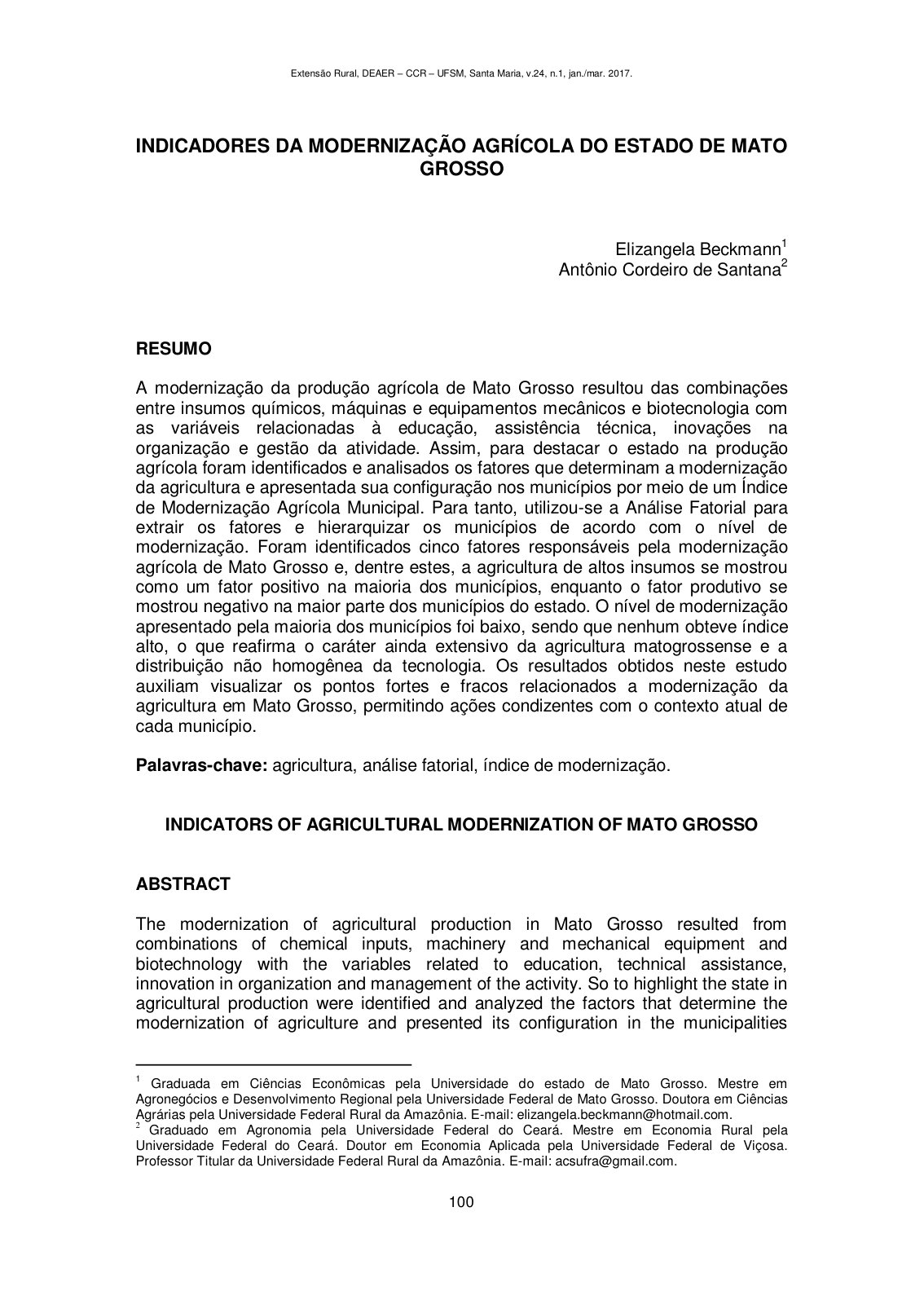 First page of INDICADORES DA MODERNIZACAO AGRICOLA DO