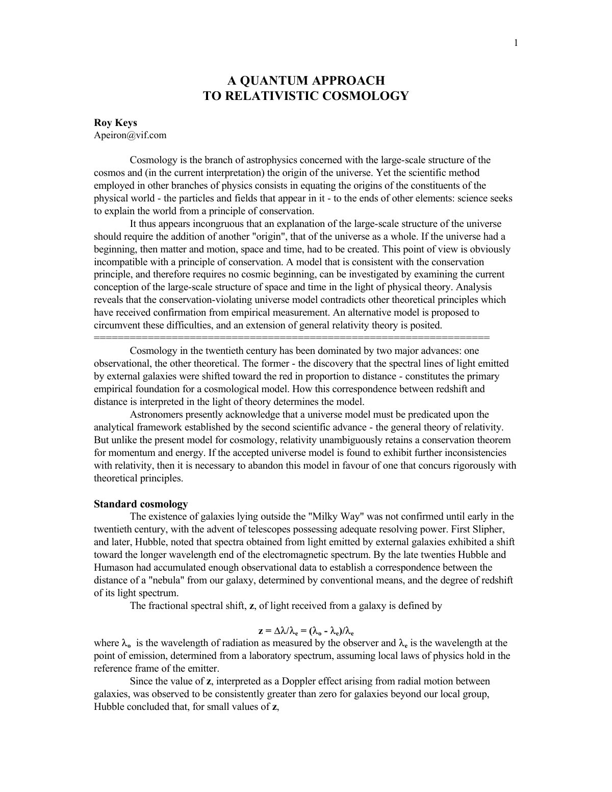 First page of A QUANTUM APPROACH TO RELATIVISTIC COSMO