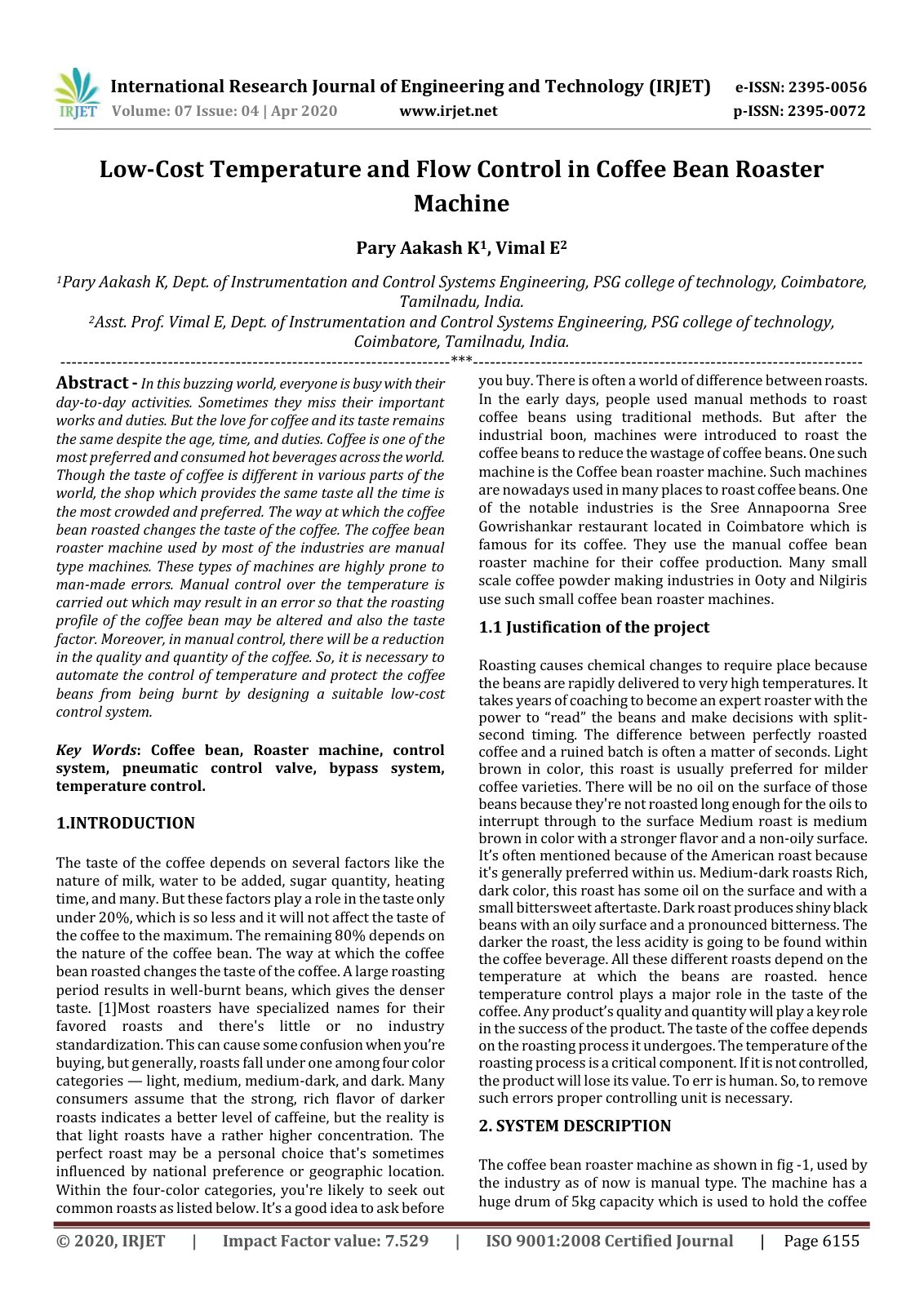 First page of IRJET Low Cost Temperature and Flow Cont