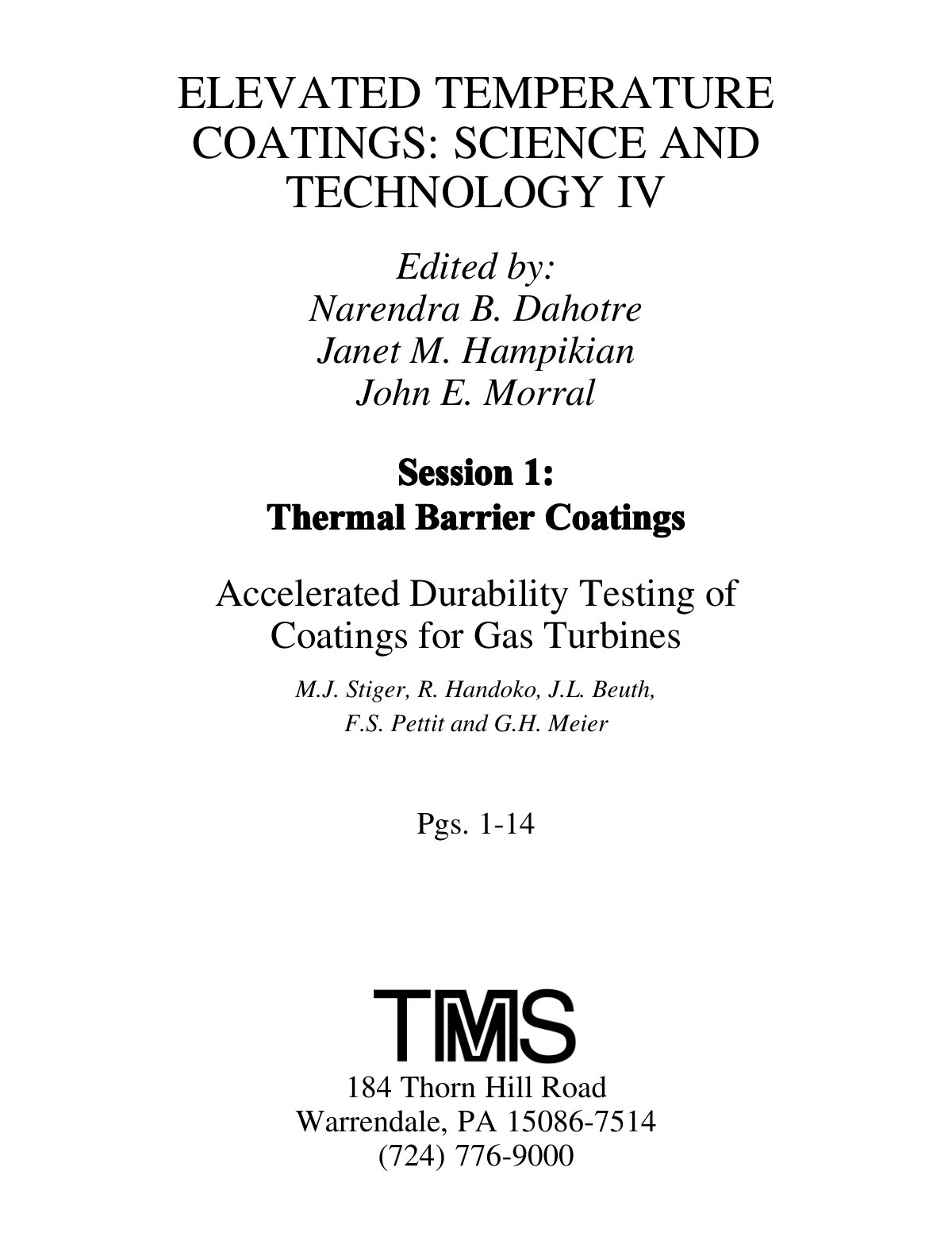 First page of Accelerated Durability Testing of Coatings for Gas Turbines
