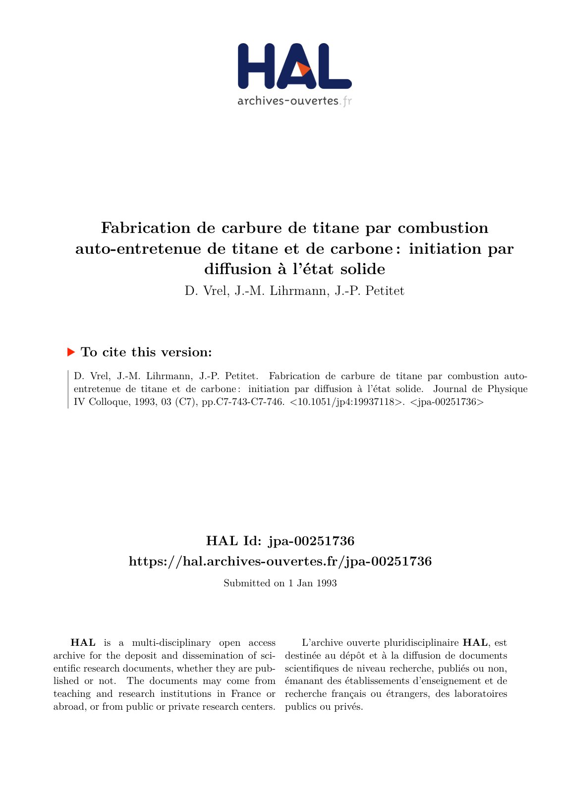 First page of Fabrication de carbure de titane par com