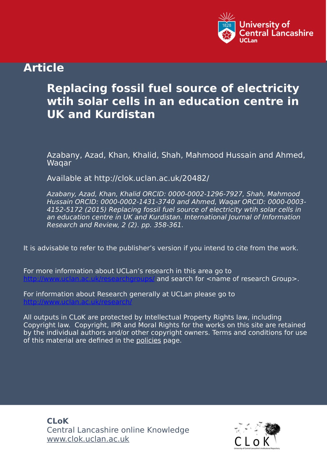 First page of Replacing fossil fuel source of electric