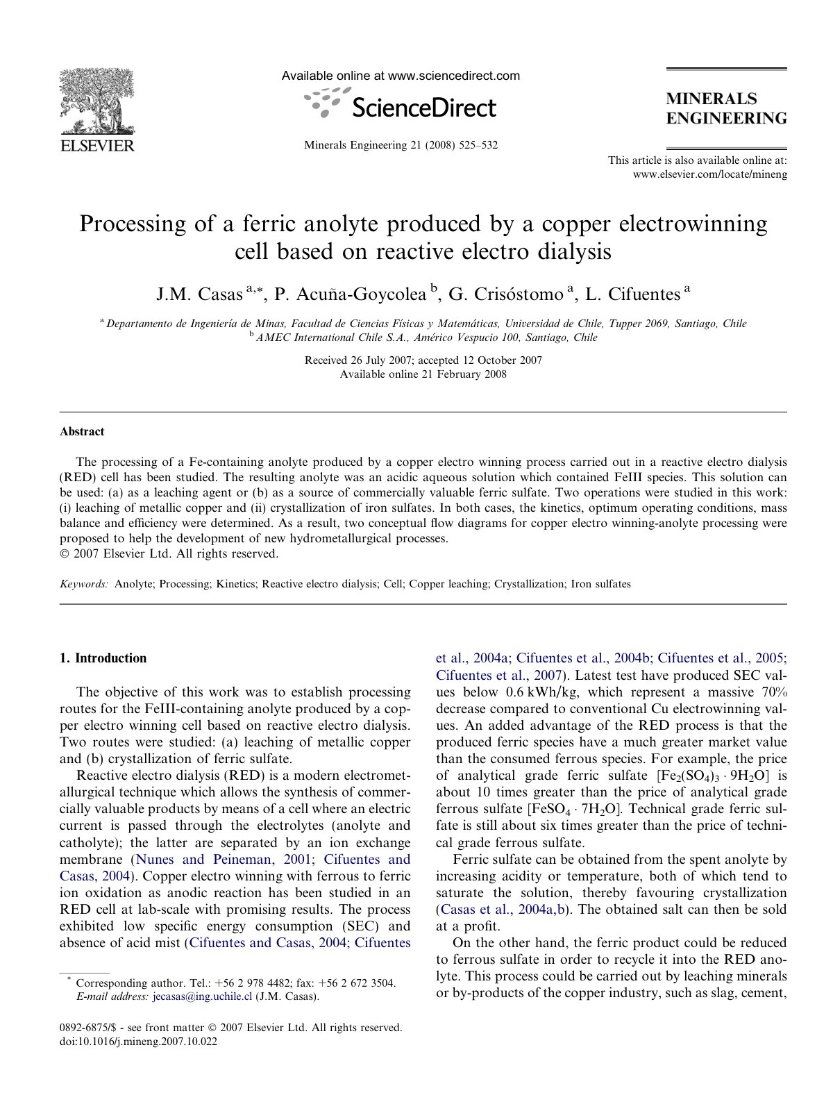 First page of Processing of a ferric anolyte produced