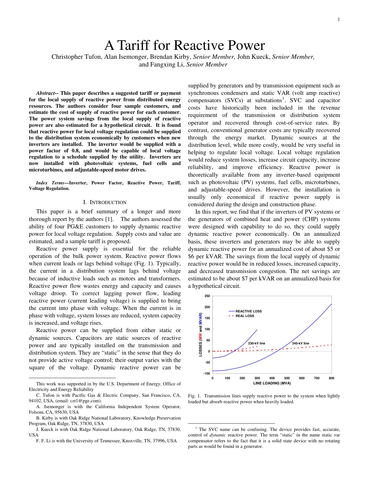 First page of A Tariff for Reactive Power IEEE