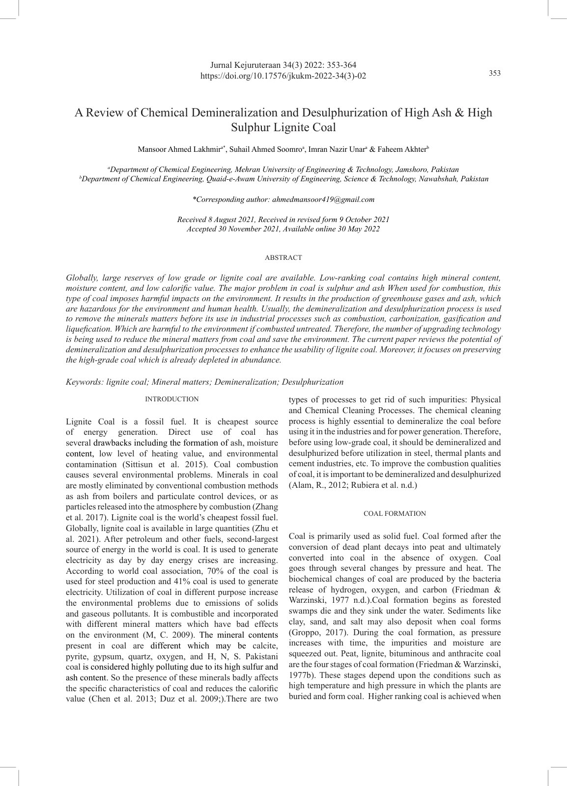 First page of A Review of Chemical Demineralization an