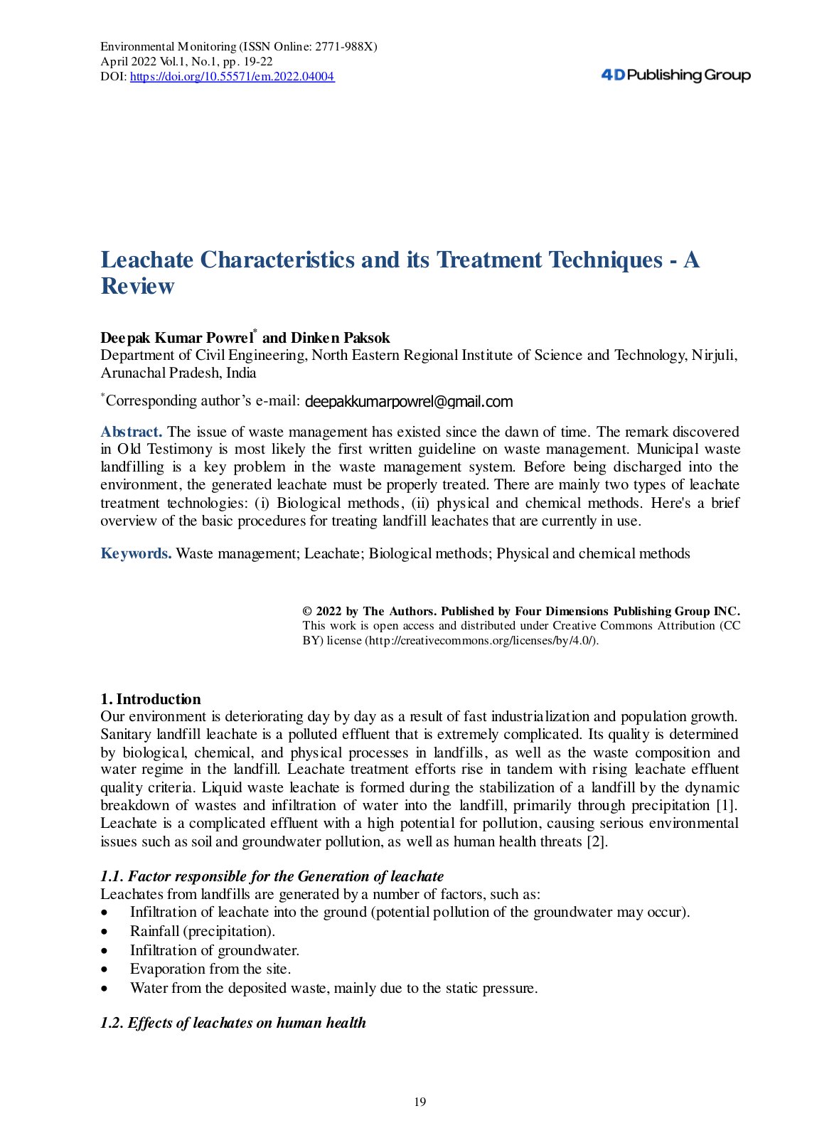 First page of Leachate Characteristics and its Treatme