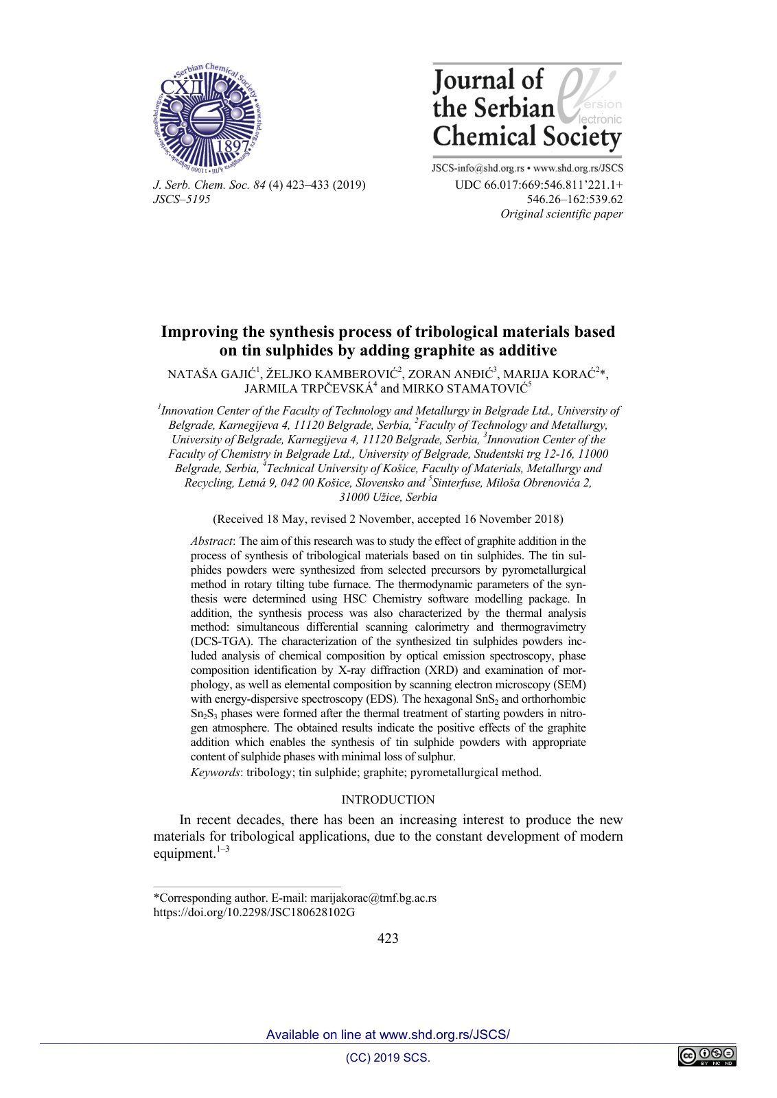 First page of Improving the synthesis process of tribo
