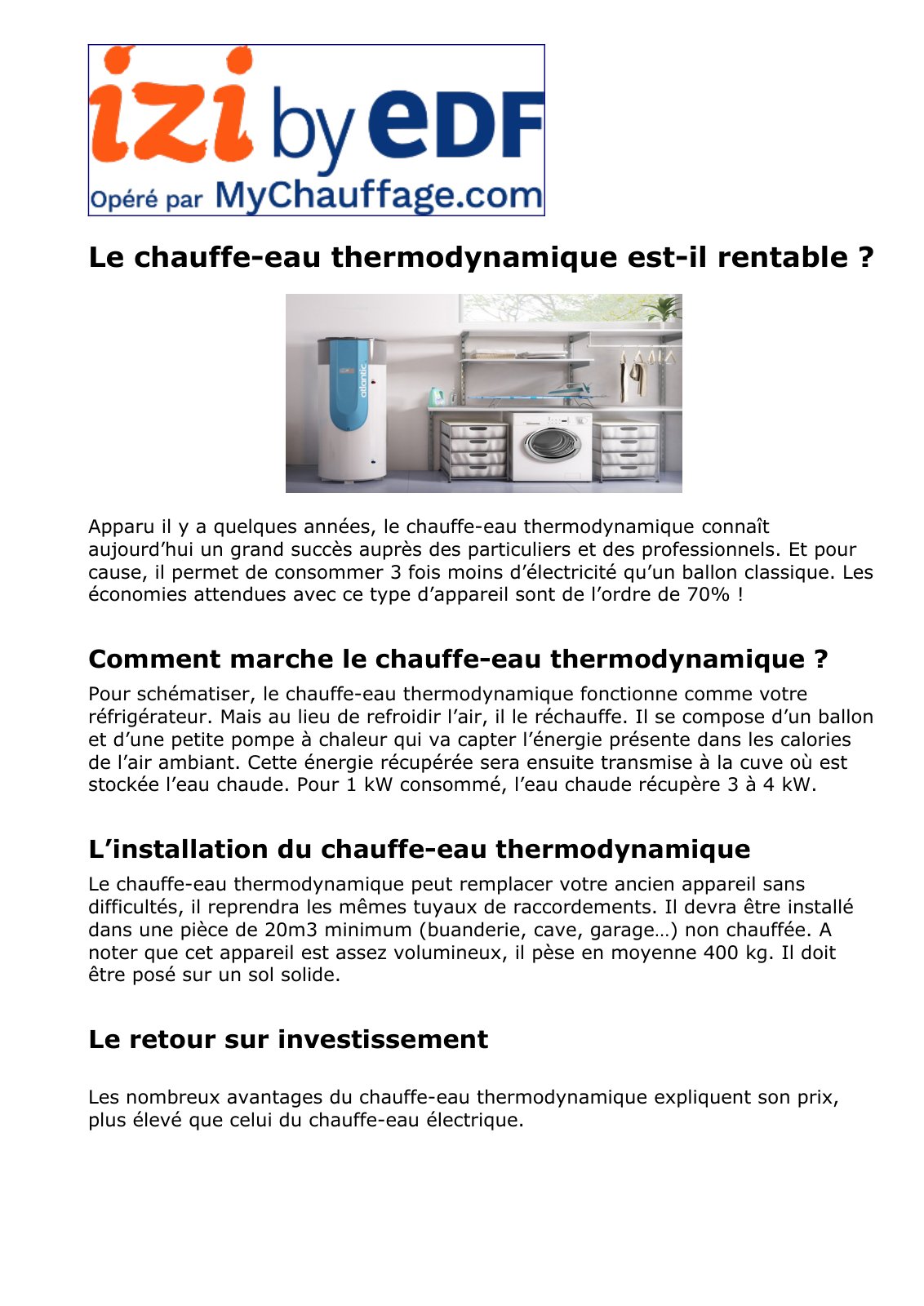 First page of rentabilite chauffe eau thermodynamique