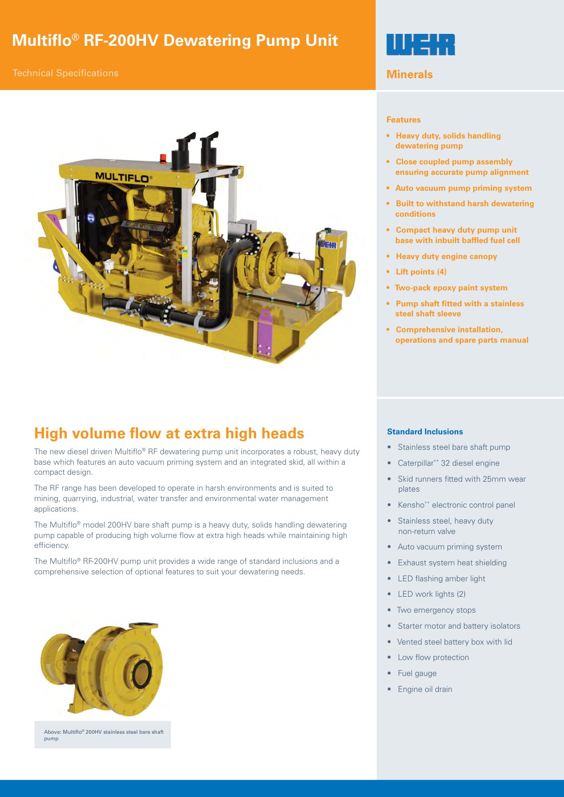 First page of AU0889 Multiflo RF 200HV Spec Sheet PREVIEW