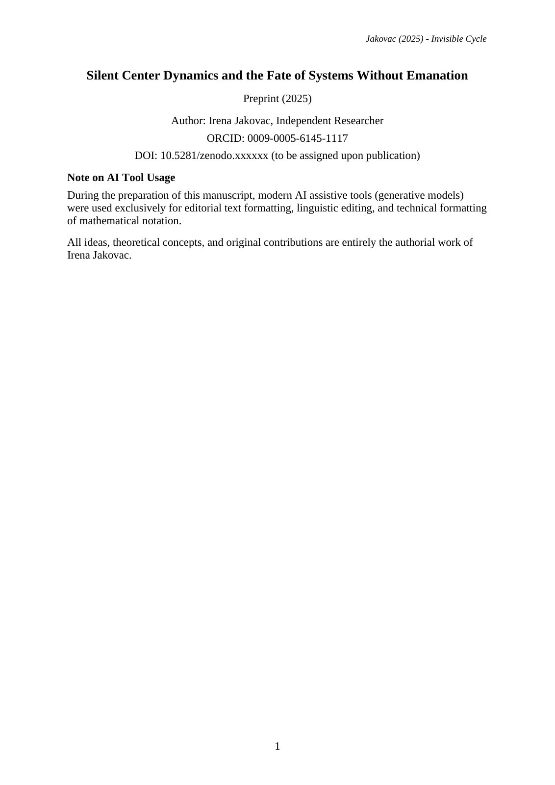 First page of Invisible Cycle Silent Center Dynamics a