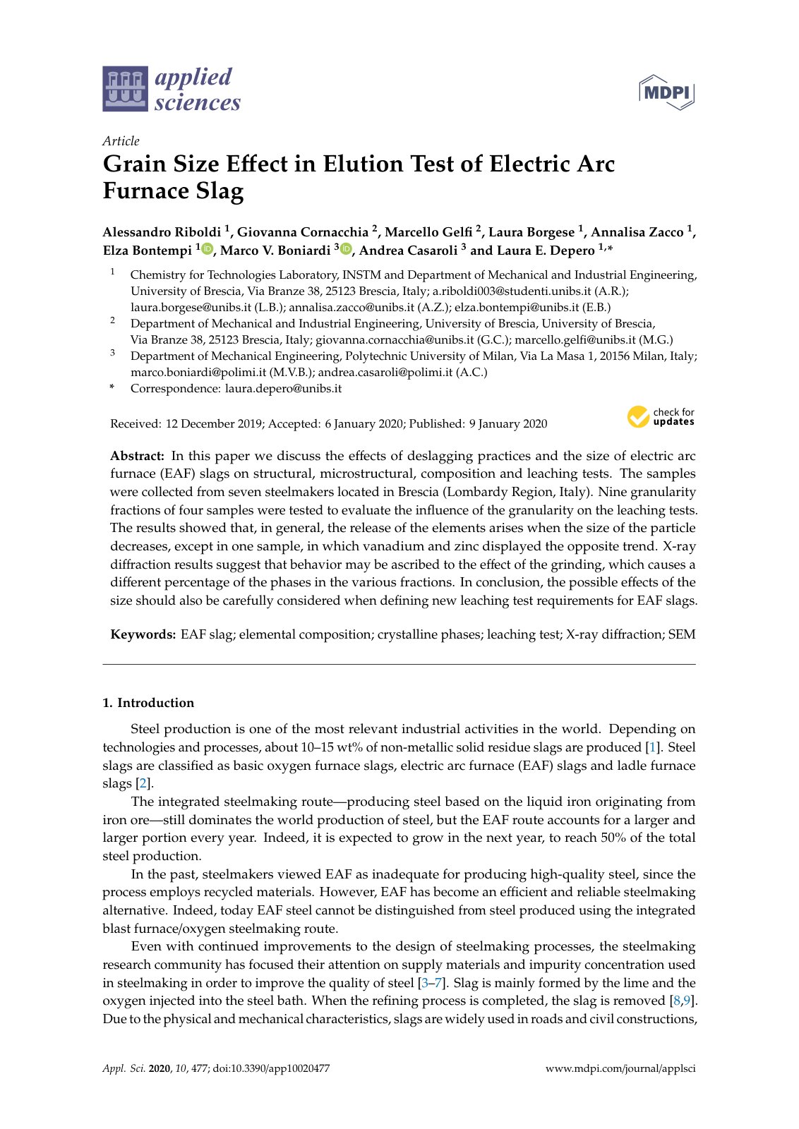 First page of Grain Size Eﬀect in Elution Test of Electric Arc Furnace Slag