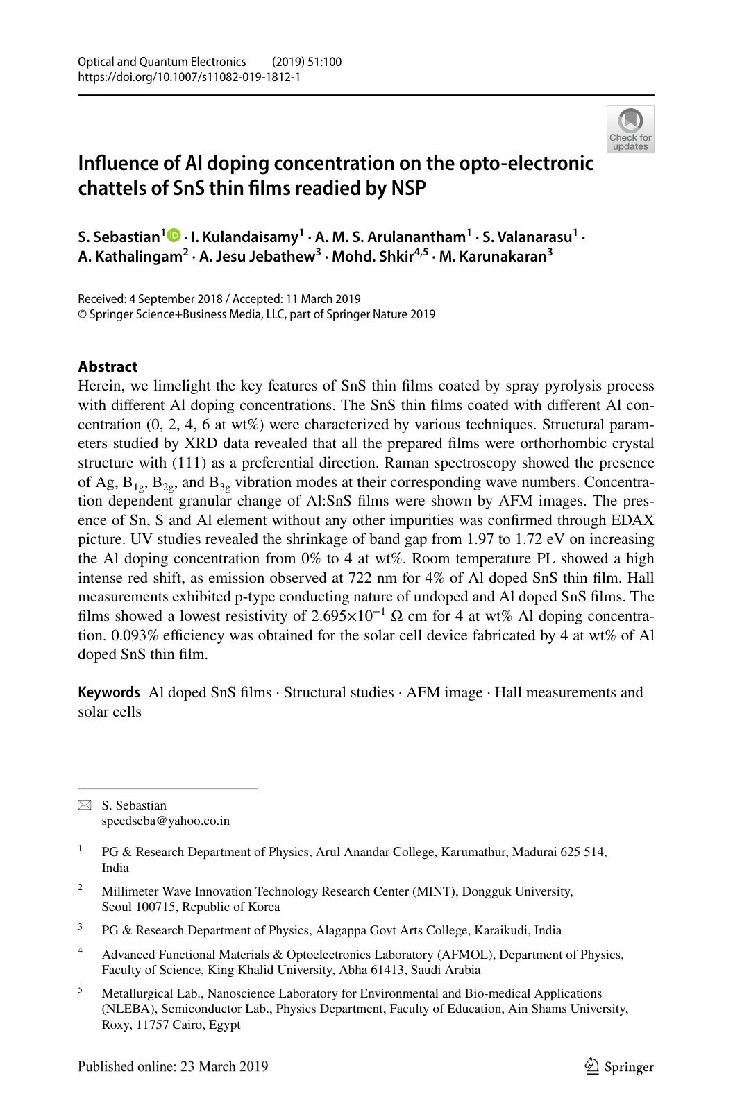 First page of Influence of Al doping concentration on