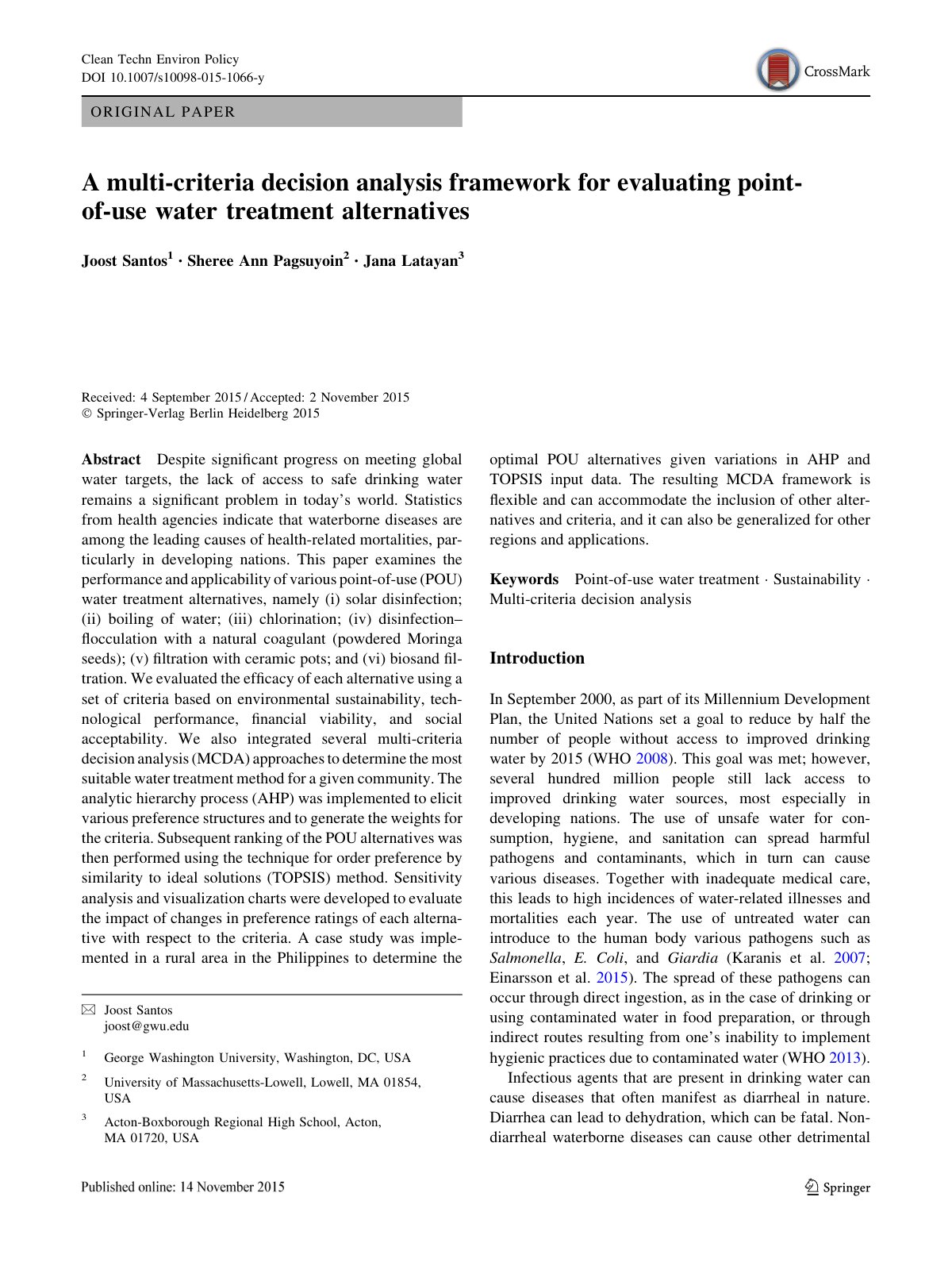 First page of Multi criteria decision analysis framewo