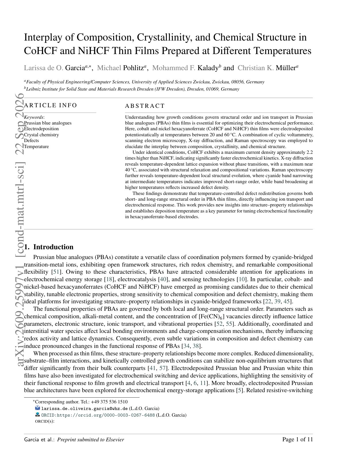 First page of Interplay of Composition, Crystallinity, and Chemical Structure in CoHCF and NiHCF Thin Films Prepared at Different Temperatures