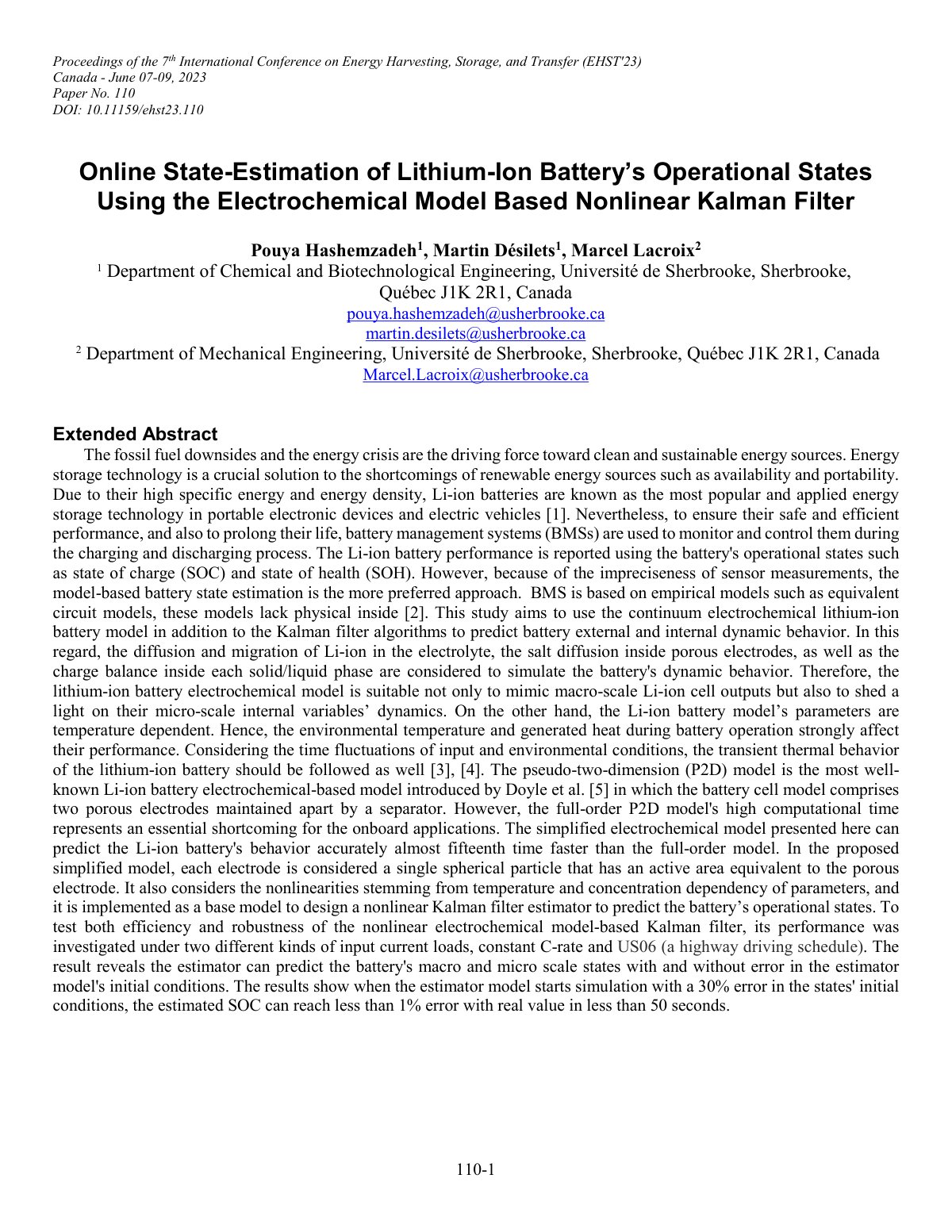 First page of Online State Estimation of Lithium Ion B