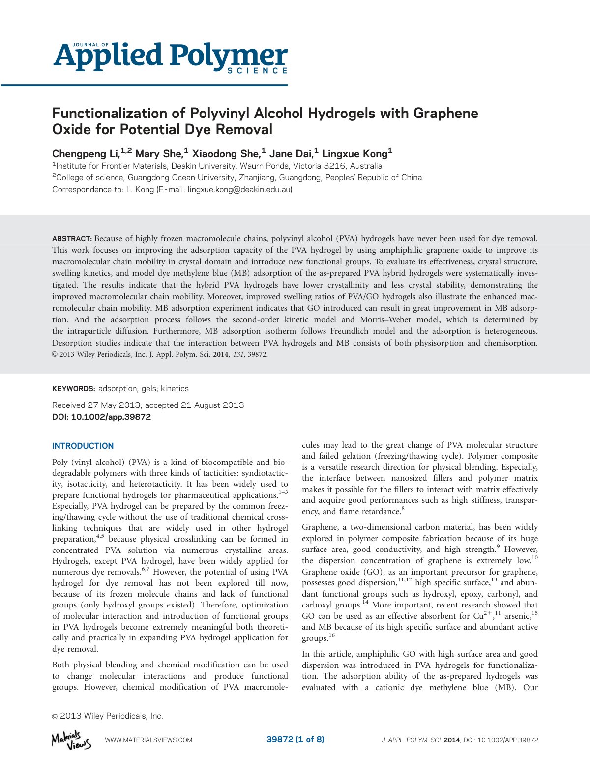 First page of Functionalization of polyvinyl alcohol h