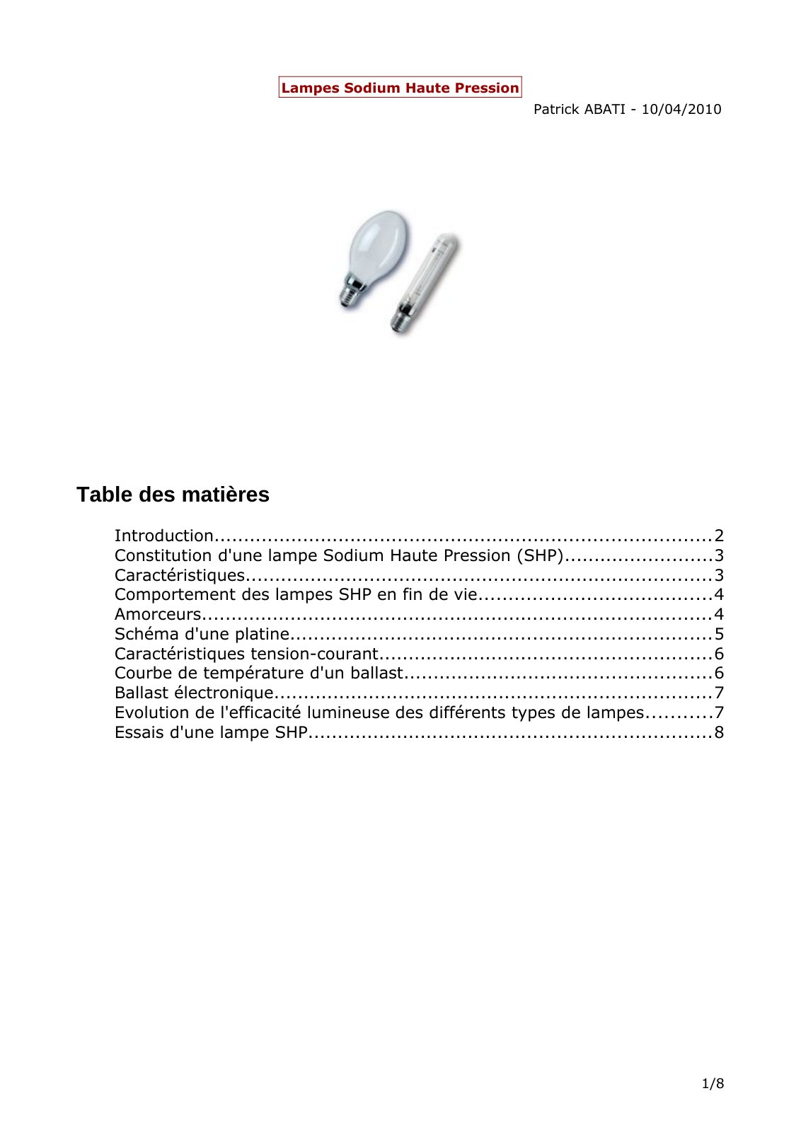 First page of lampes shp