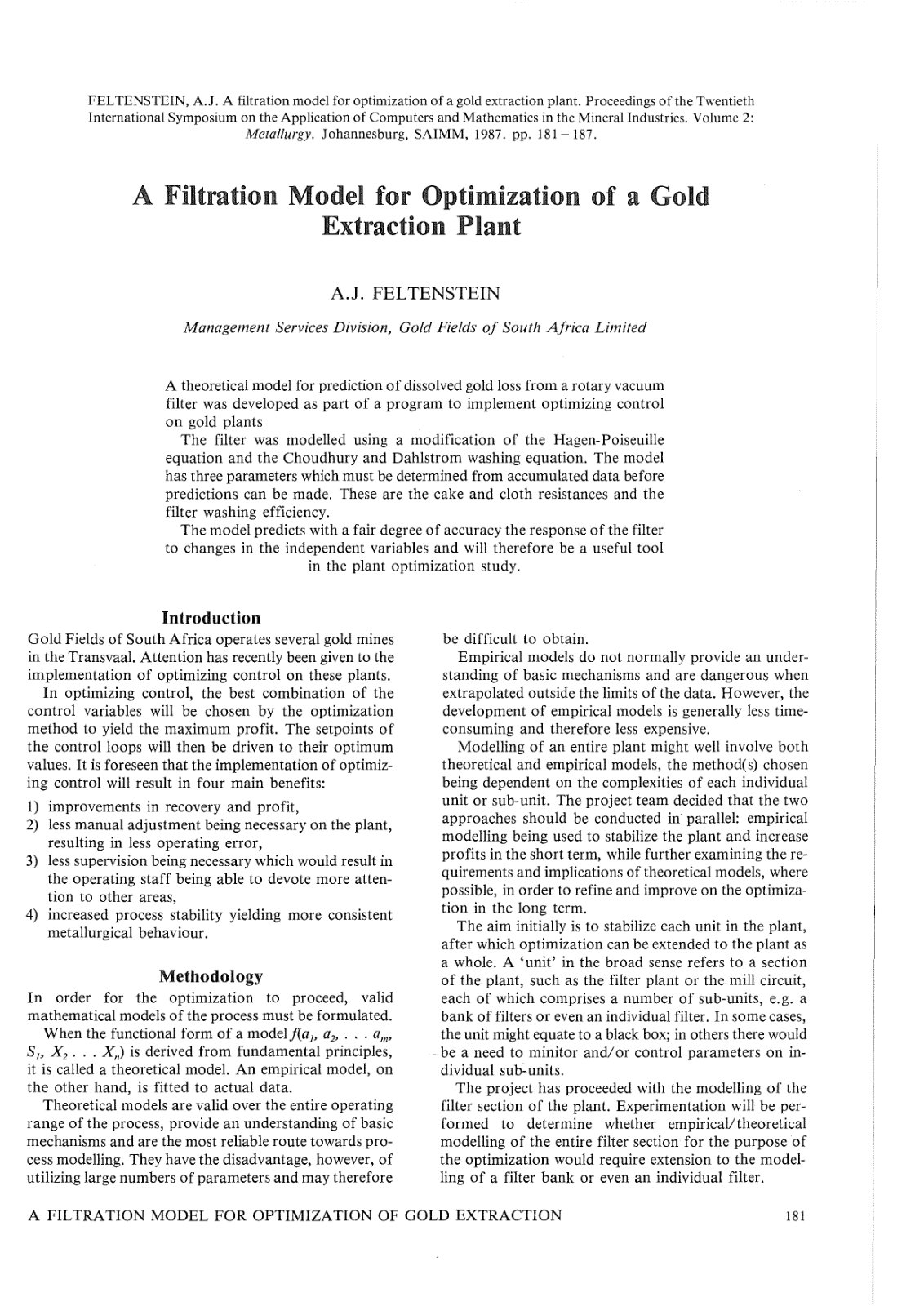 First page of A filtration model for optimization of a