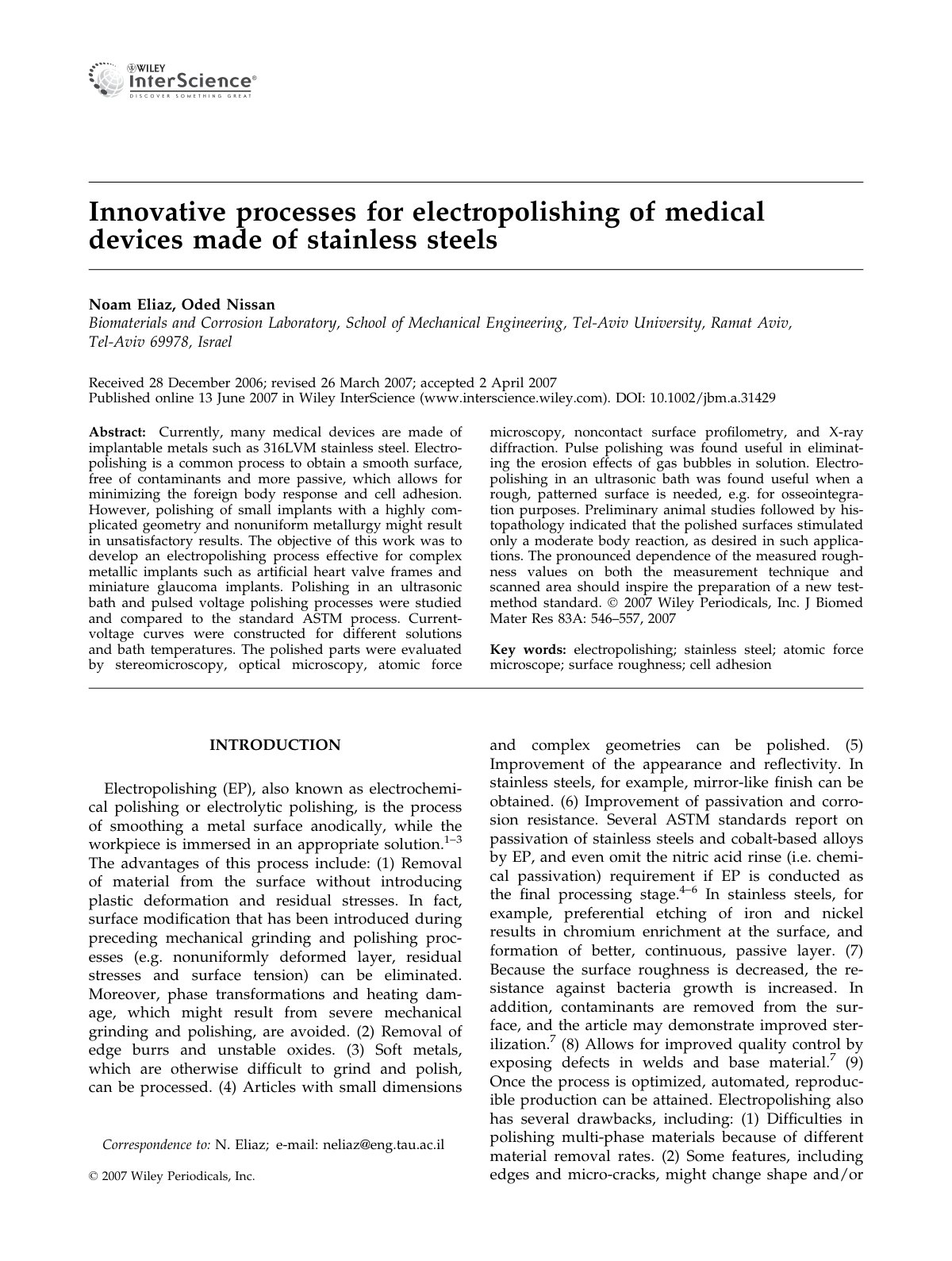 First page of Innovative processes for electropolishin