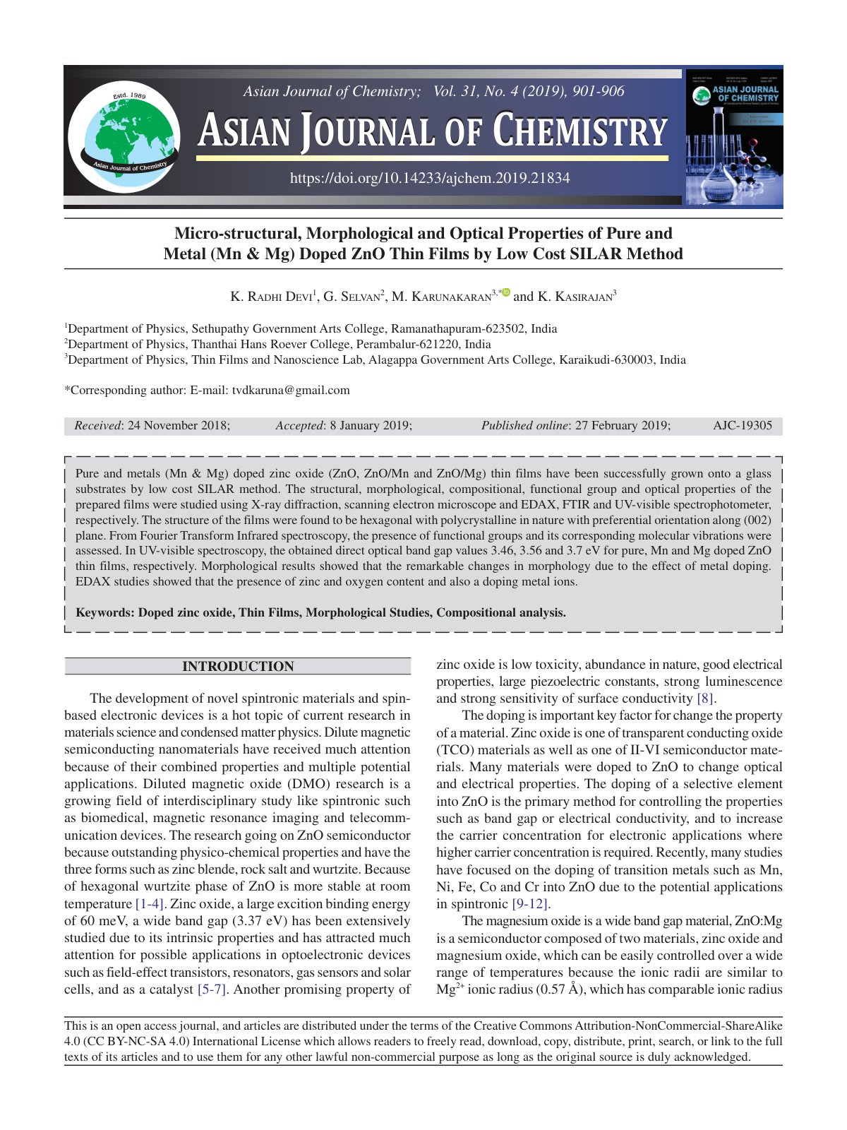 First page of Micro structural Morphological and Optic