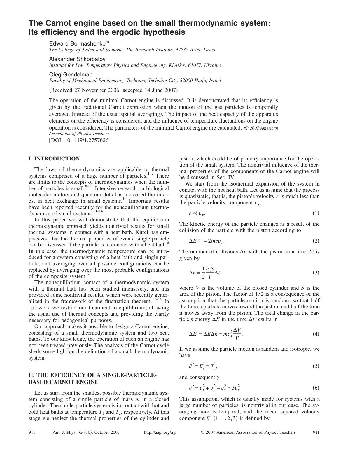 First page of The Carnot engine based on the small the